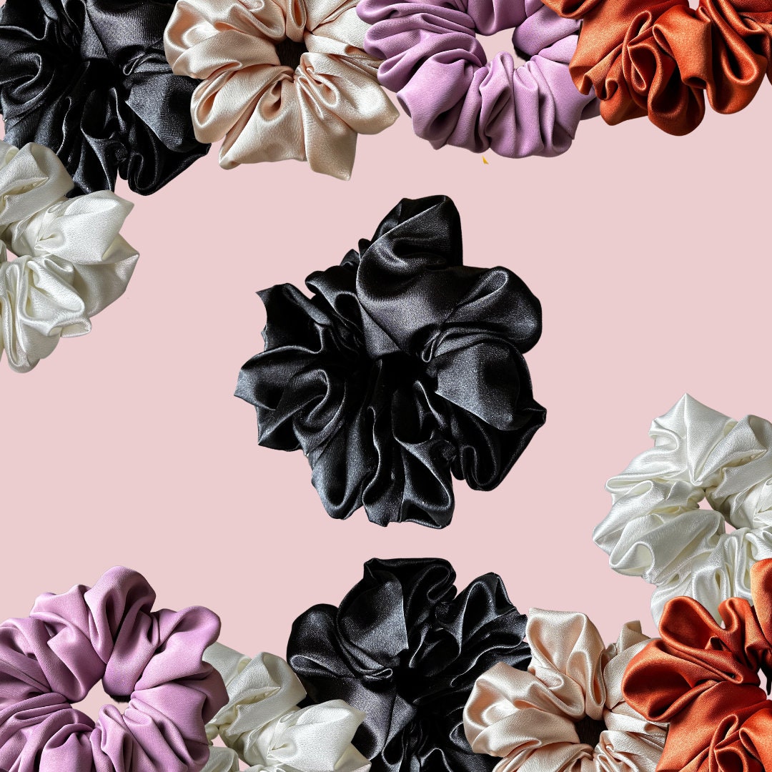 Black Oversized Jumbo XL Satin Scrunchie | Bridal Gifts | Bridesmaid Gift | Gifts for Her