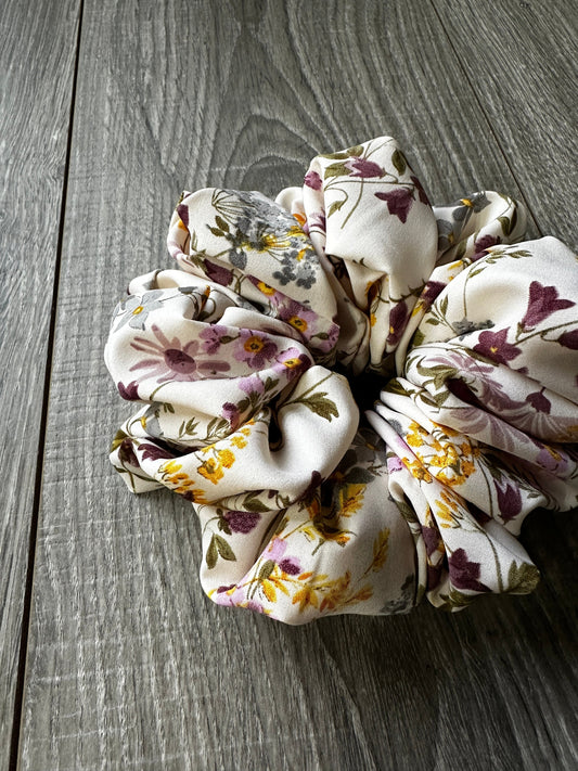 White and Purple Floral Cottagecore Coquette Oversized Jumbo XL Satin Scrunchie | Bridal Gift | Bridesmaid Gift | Gifts for Her