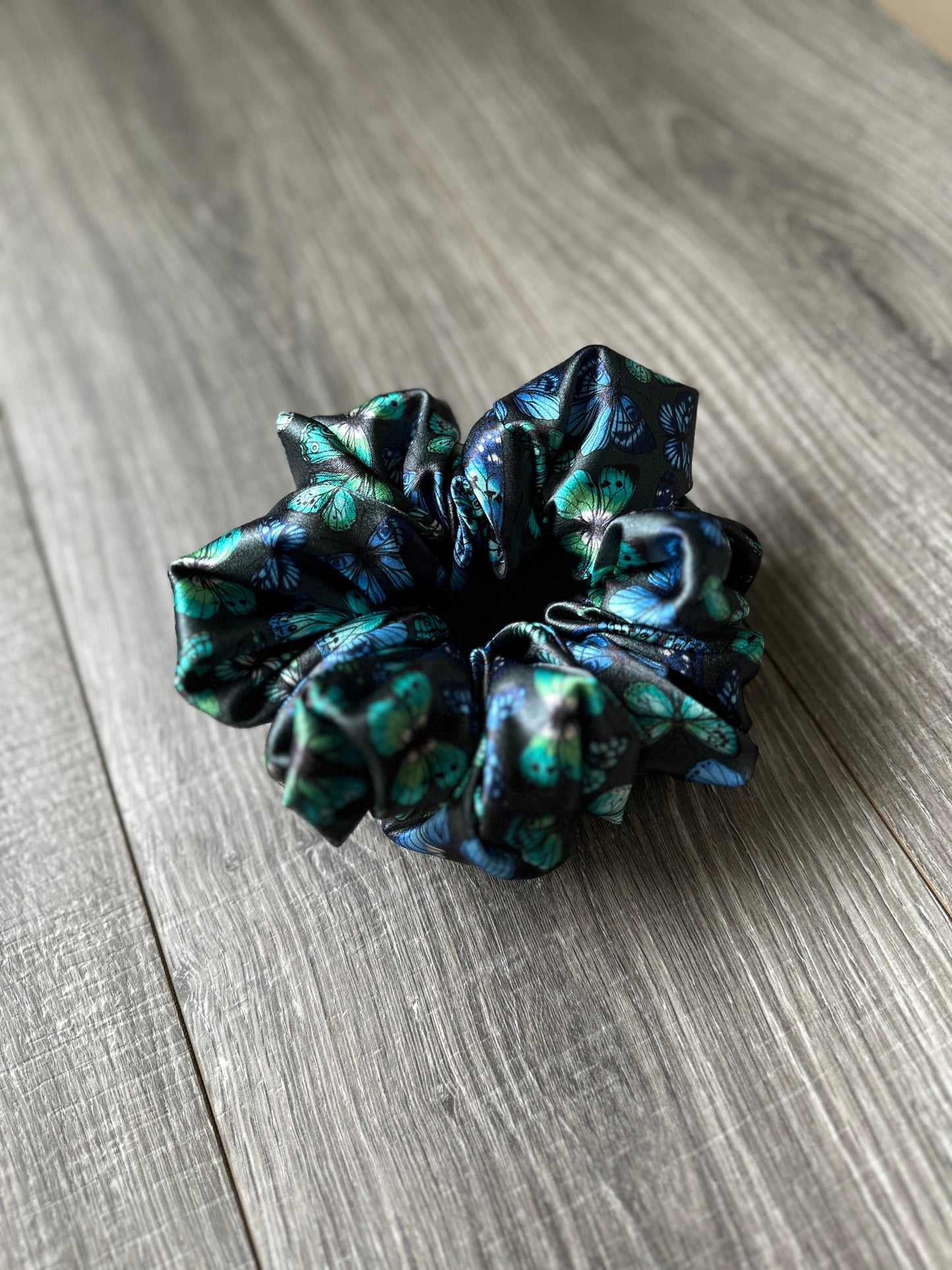 Black and Blue Butterfly Oversized Jumbo XL Satin Scrunchie | Bridal Gift | Bridesmaid Gift | Gifts for Her