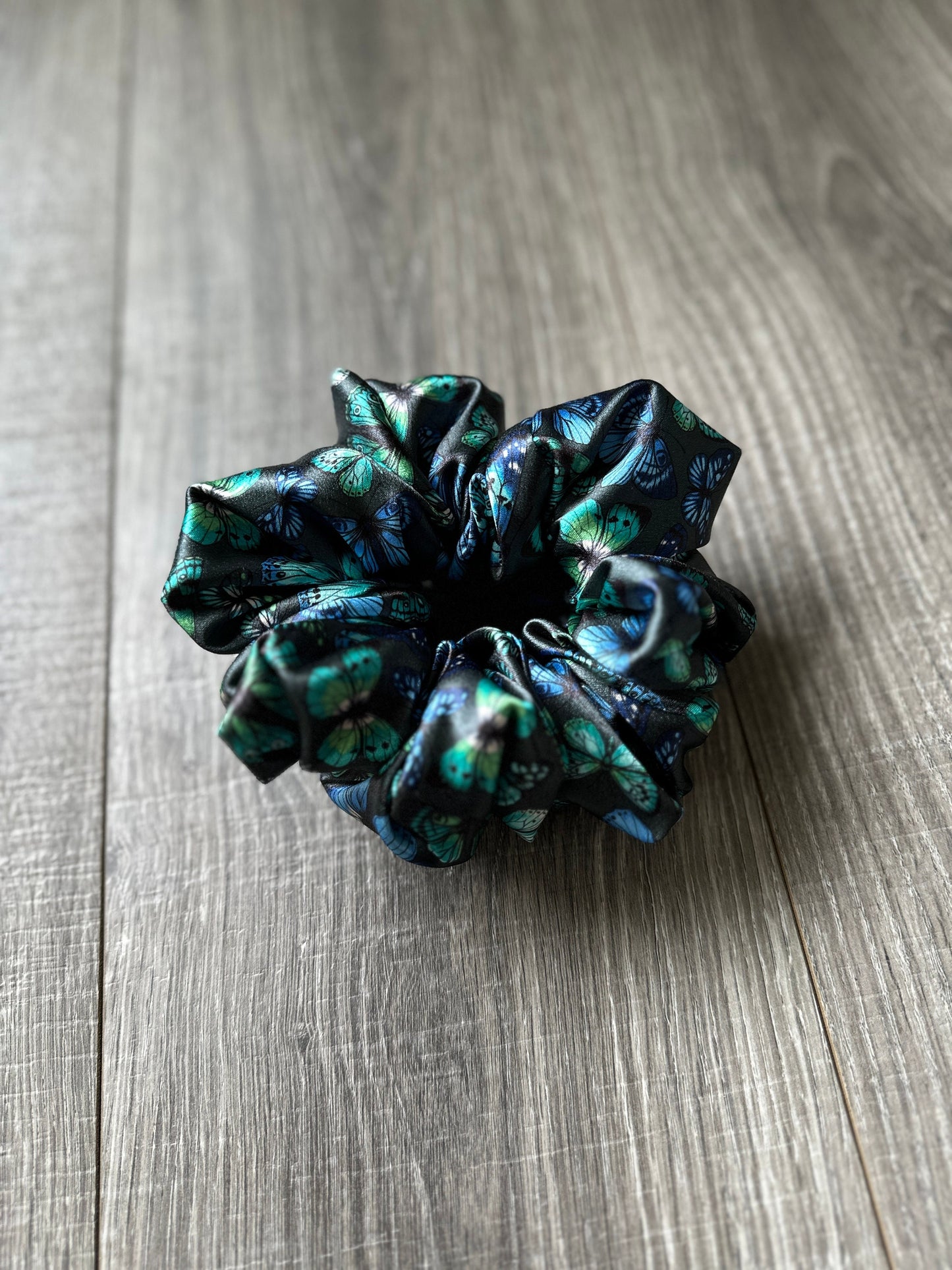 Black and Blue Butterfly Oversized Jumbo XL Satin Scrunchie | Bridal Gift | Bridesmaid Gift | Gifts for Her