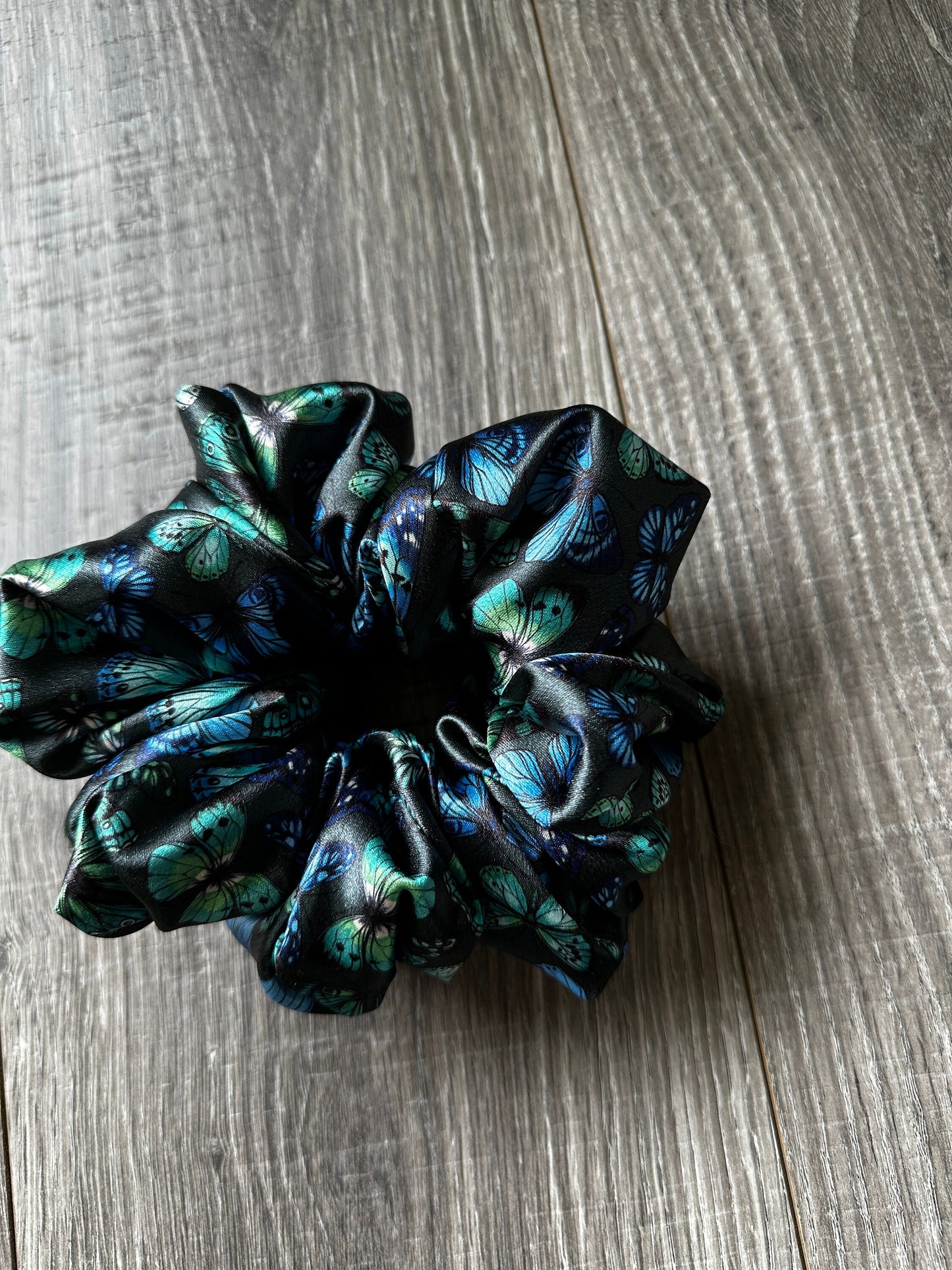 Black and Blue Butterfly Oversized Jumbo XL Satin Scrunchie | Bridal Gift | Bridesmaid Gift | Gifts for Her