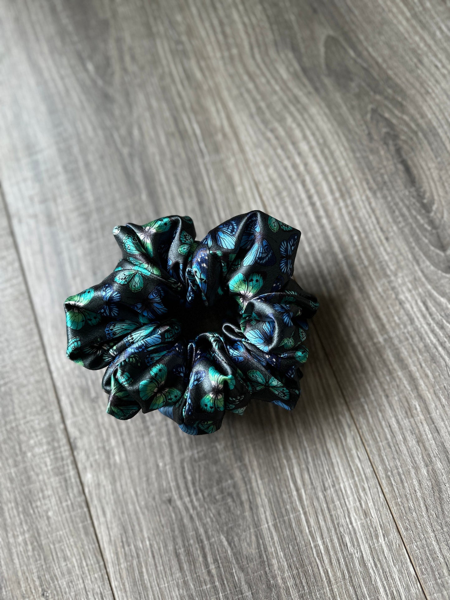 Black and Blue Butterfly Oversized Jumbo XL Satin Scrunchie | Bridal Gift | Bridesmaid Gift | Gifts for Her