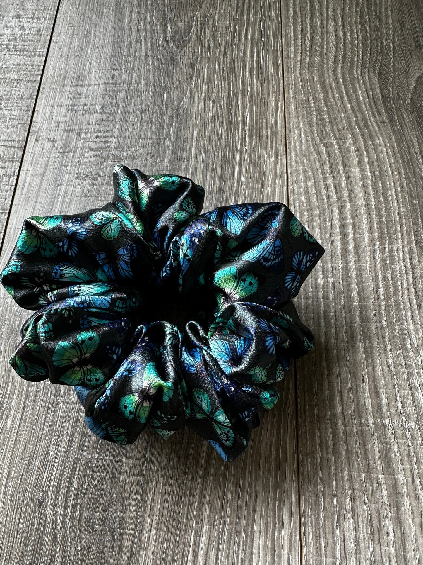 Black and Blue Butterfly Oversized Jumbo XL Satin Scrunchie | Bridal Gift | Bridesmaid Gift | Gifts for Her