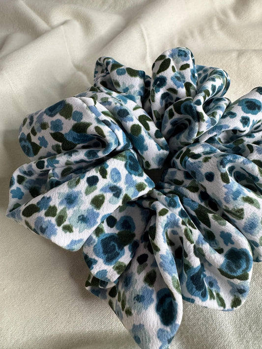 Blue Floral Cottagecore Oversized Jumbo XL Satin Scrunchie | Bridal Gift | Bridesmaid Gift | Gifts for Her