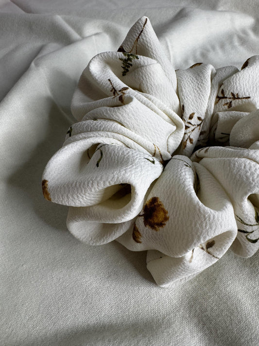 Cream Floral Cottagecore Oversized Jumbo XL Satin Scrunchie | Bridal Gift | Bridesmaid Gift | Gifts for Her