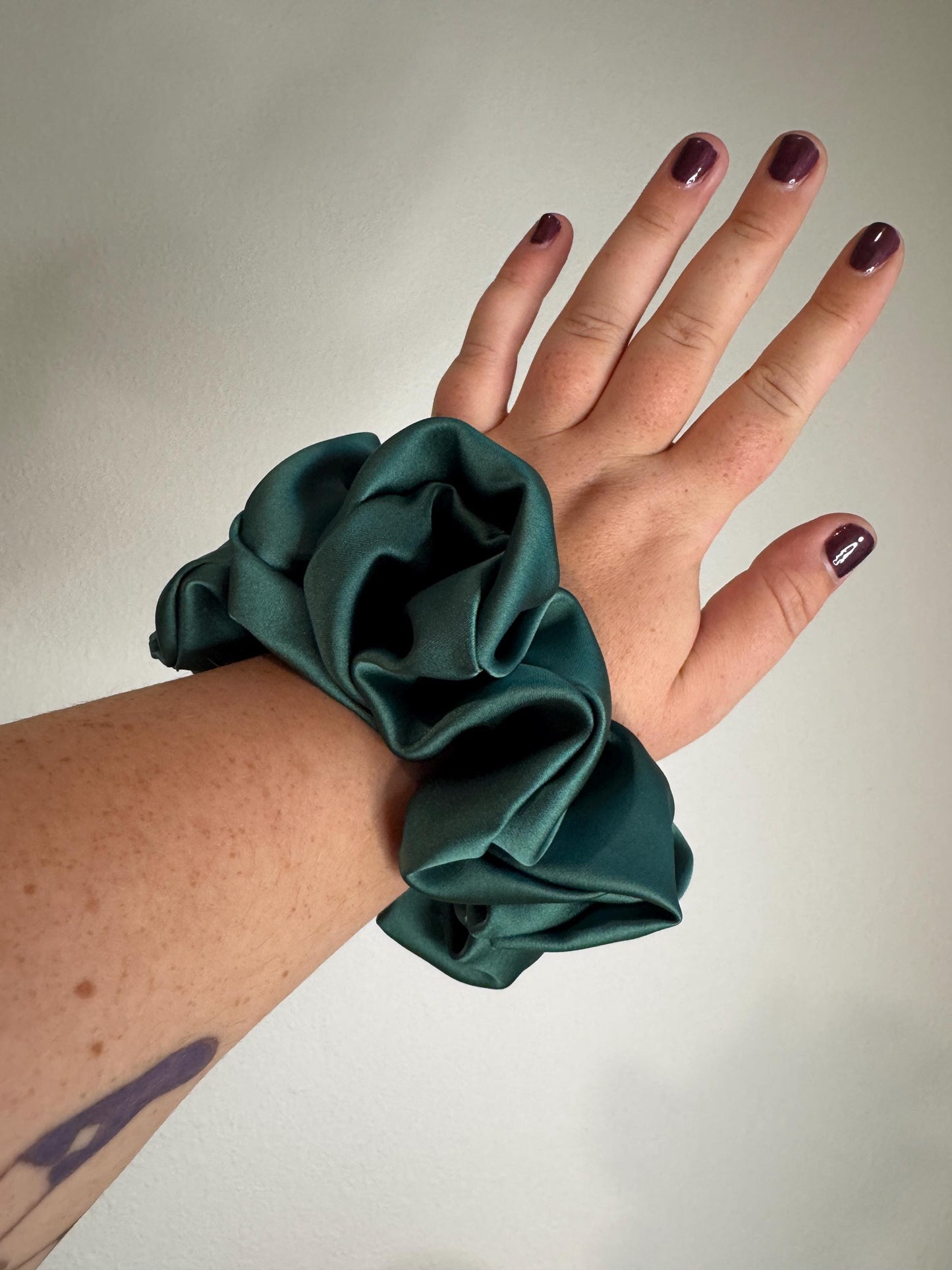 Dark Academia Forest Green Oversized Jumbo XL Satin Scrunchie | Bridal Gift | Bridesmaid Gift | Gifts for Her