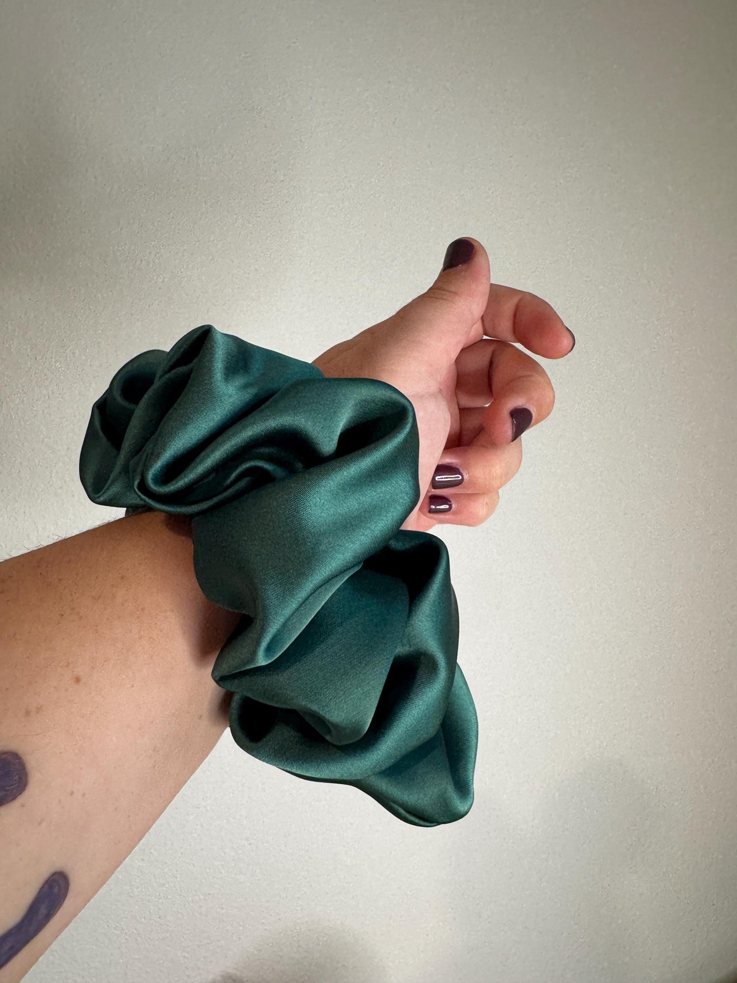 Dark Academia Forest Green Oversized Jumbo XL Satin Scrunchie | Bridal Gift | Bridesmaid Gift | Gifts for Her
