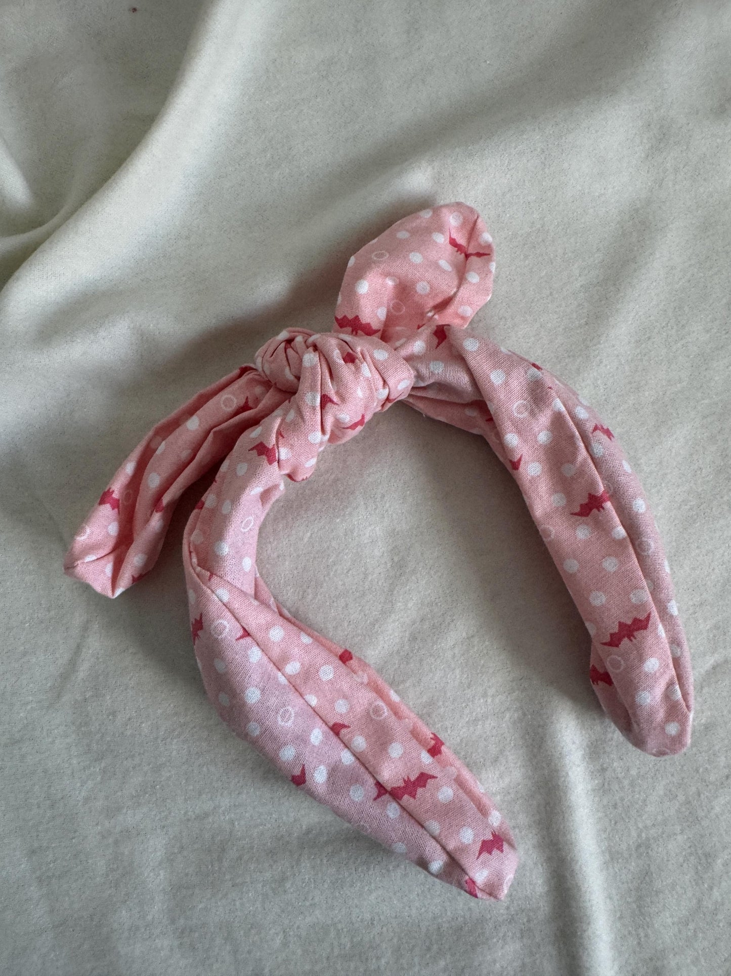 Pink Bat Polka Dot Headband | Hard Headband | Bow Headband| Headband for Women and Girls