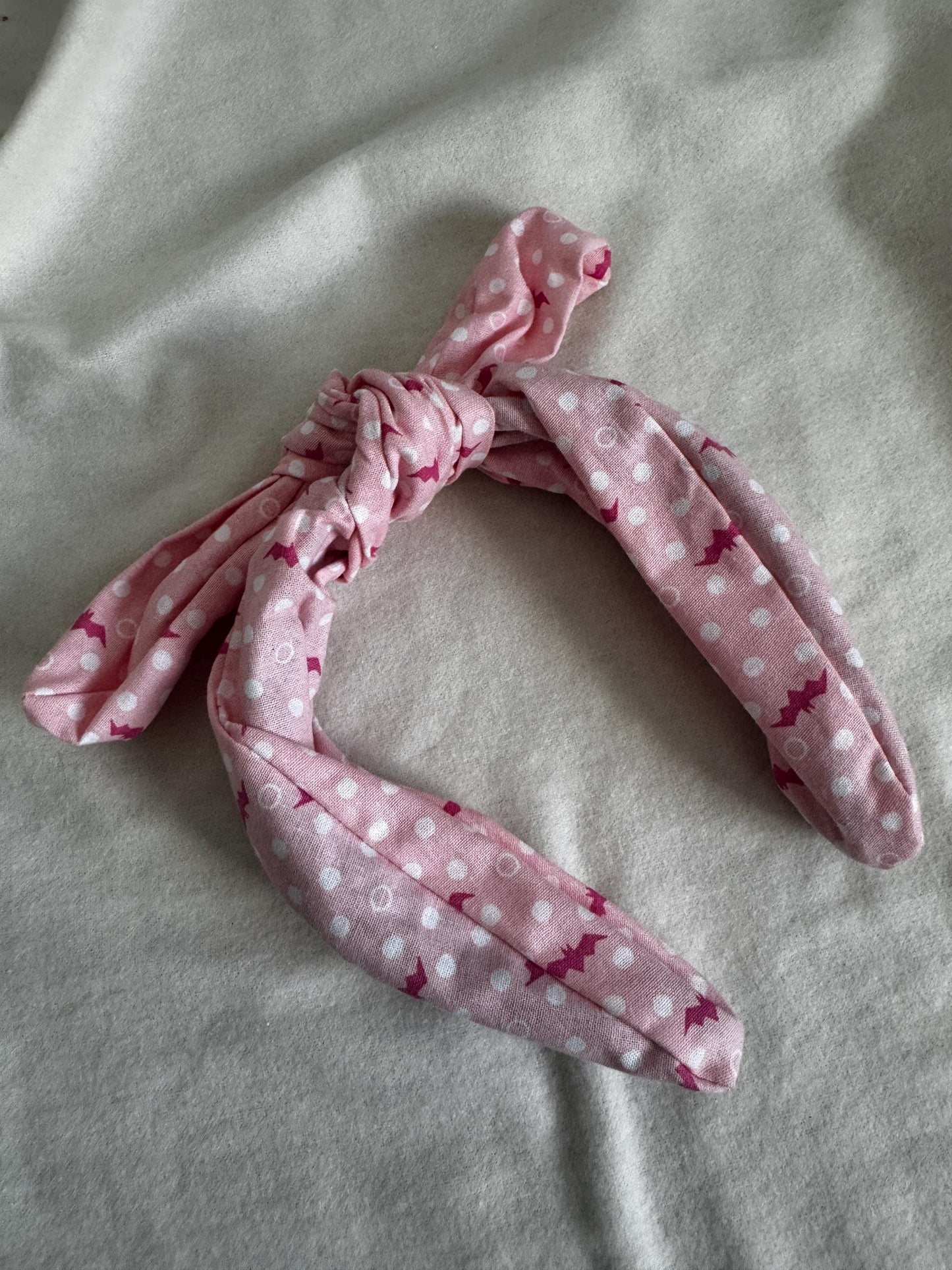 Pink Bat Polka Dot Headband | Hard Headband | Bow Headband| Headband for Women and Girls