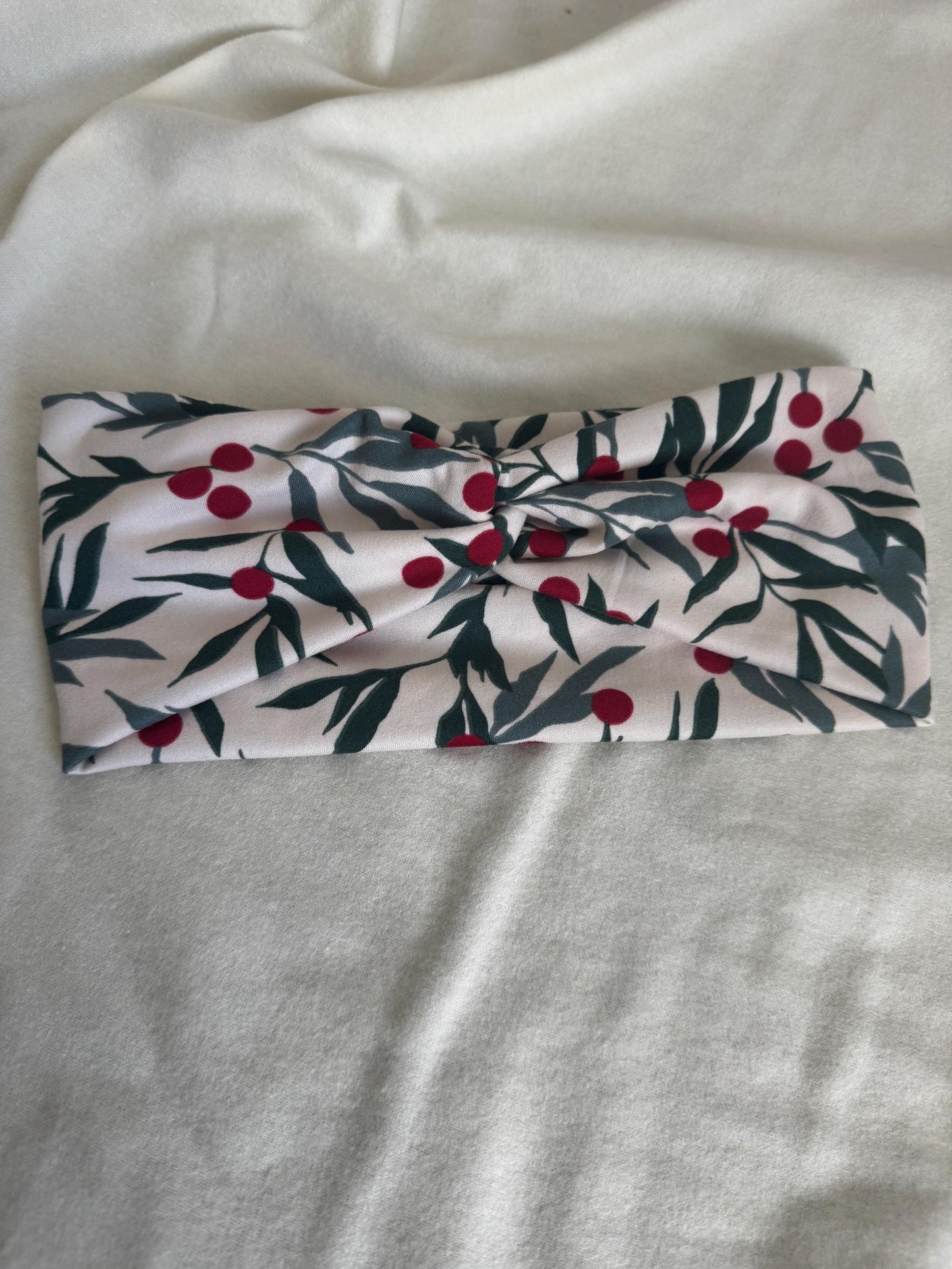 Holly Holiday Christmas Print Twist |Green and White Botanical Plant Print Headband | Hard Headband | Hair Wrap|Headband for Women and Girls
