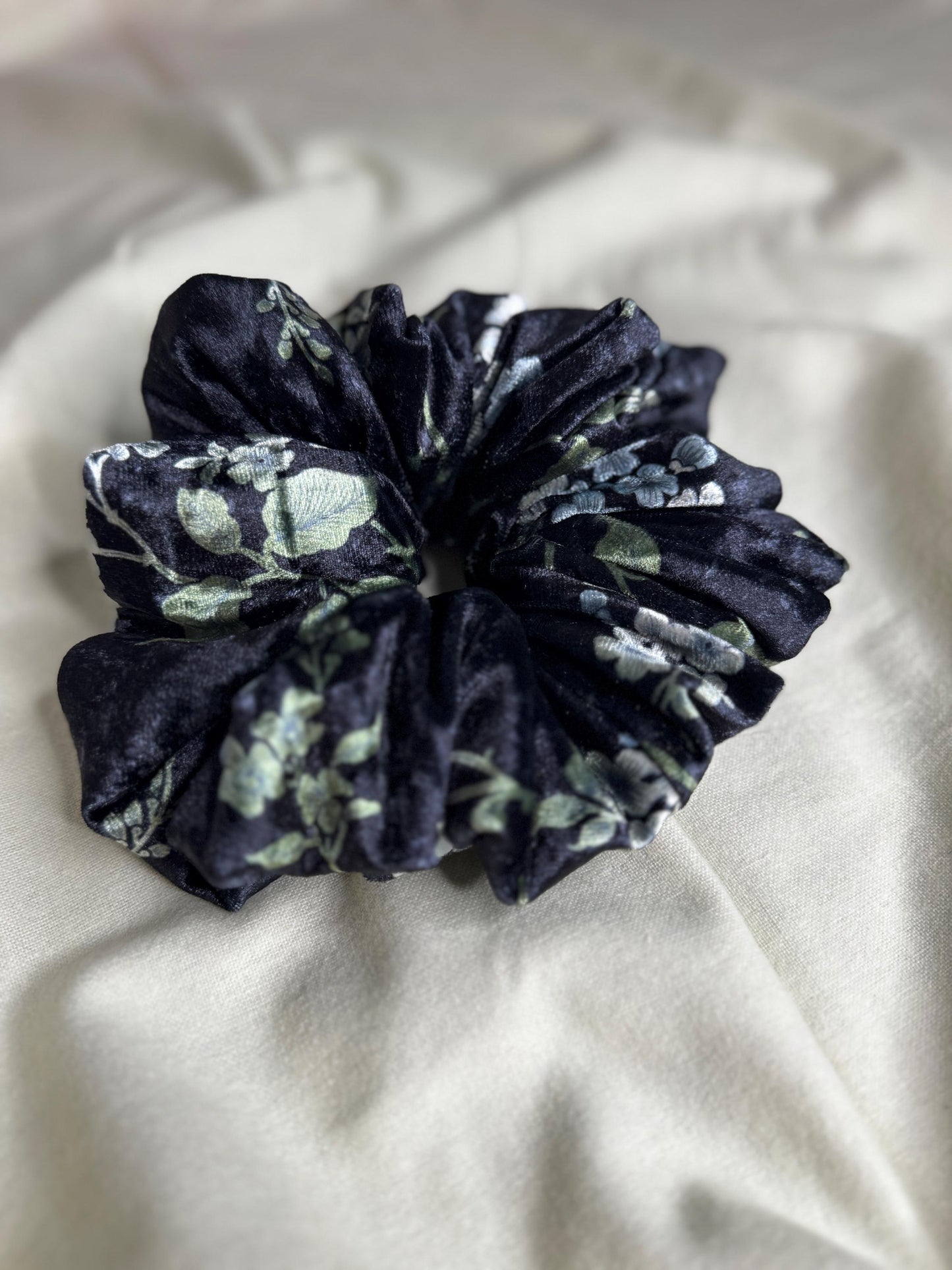 Black and Blue Floral Velvet Oversized Jumbo XL Scrunchie | Bridal Gift | Bridesmaid Gift | Gifts for Her