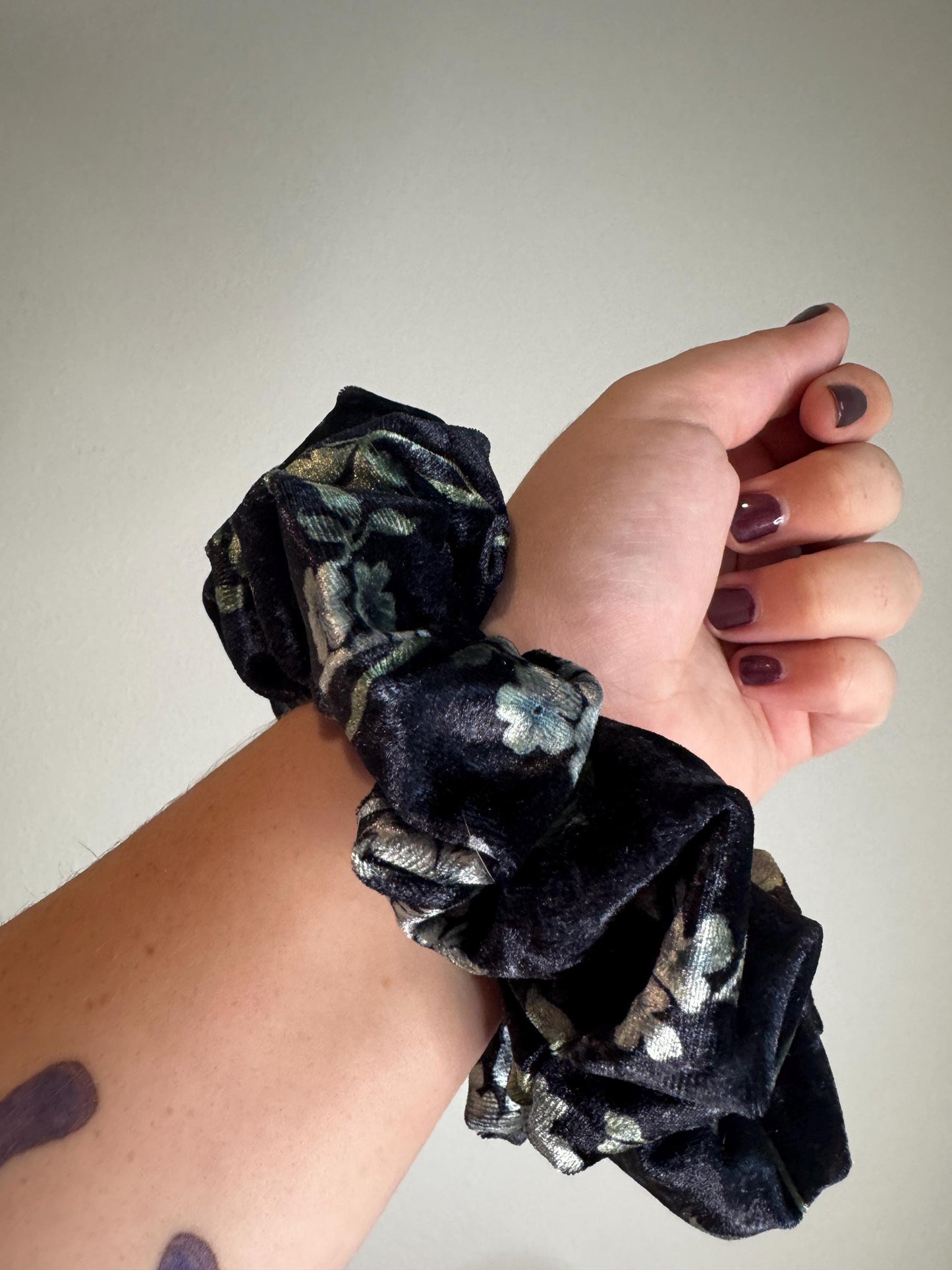 Black and Blue Floral Velvet Oversized Jumbo XL Scrunchie | Bridal Gift | Bridesmaid Gift | Gifts for Her