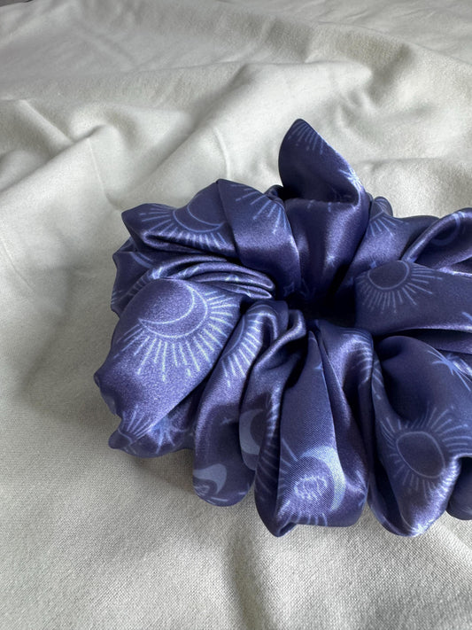 Celestial Moon and Star Blue Whimsigoth Oversized Jumbo XL Satin Scrunchie | Bridal Gift | Bridesmaid Gift | Gifts for Her