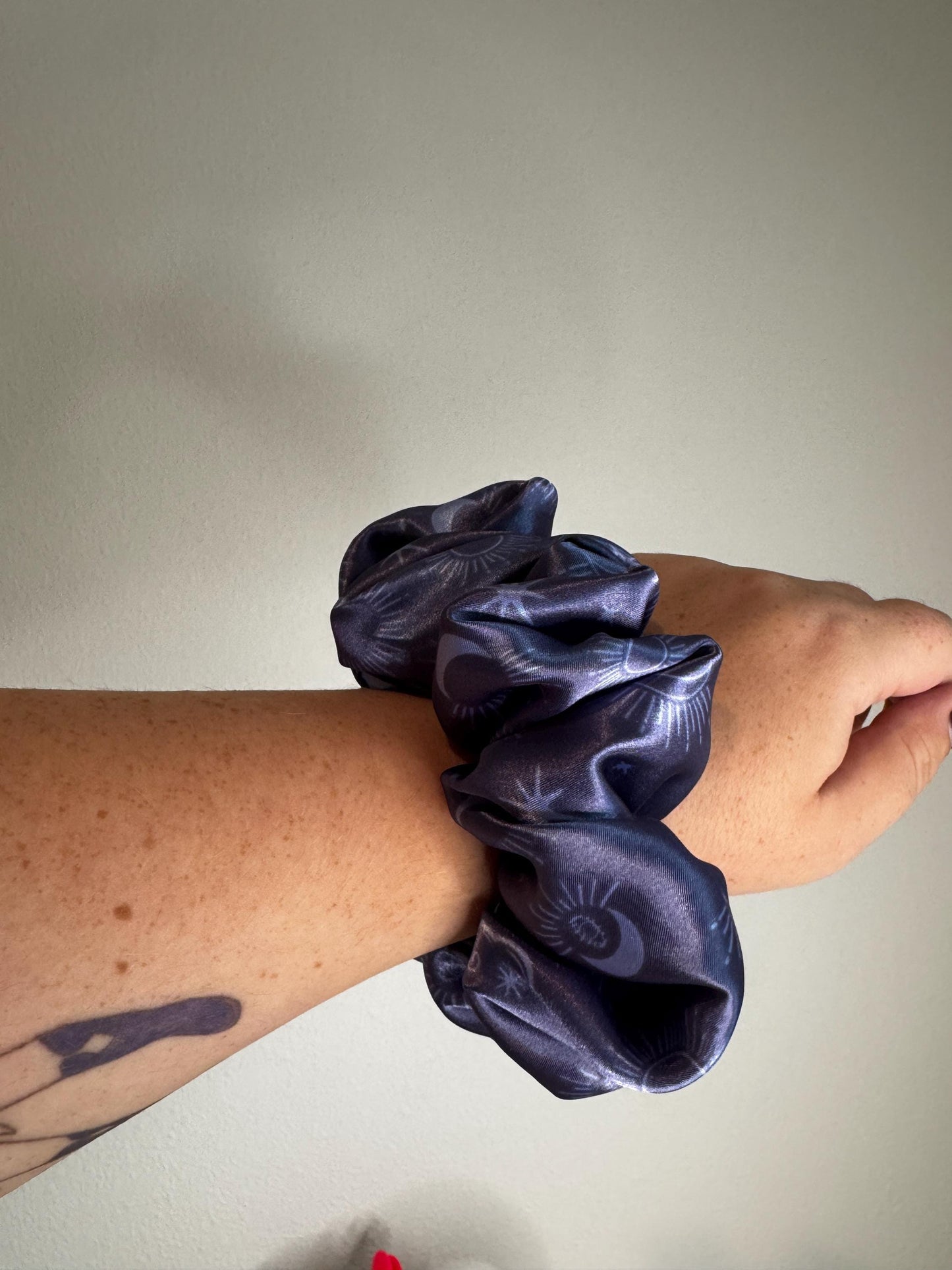 Celestial Moon and Star Blue Whimsigoth Oversized Jumbo XL Satin Scrunchie | Bridal Gift | Bridesmaid Gift | Gifts for Her