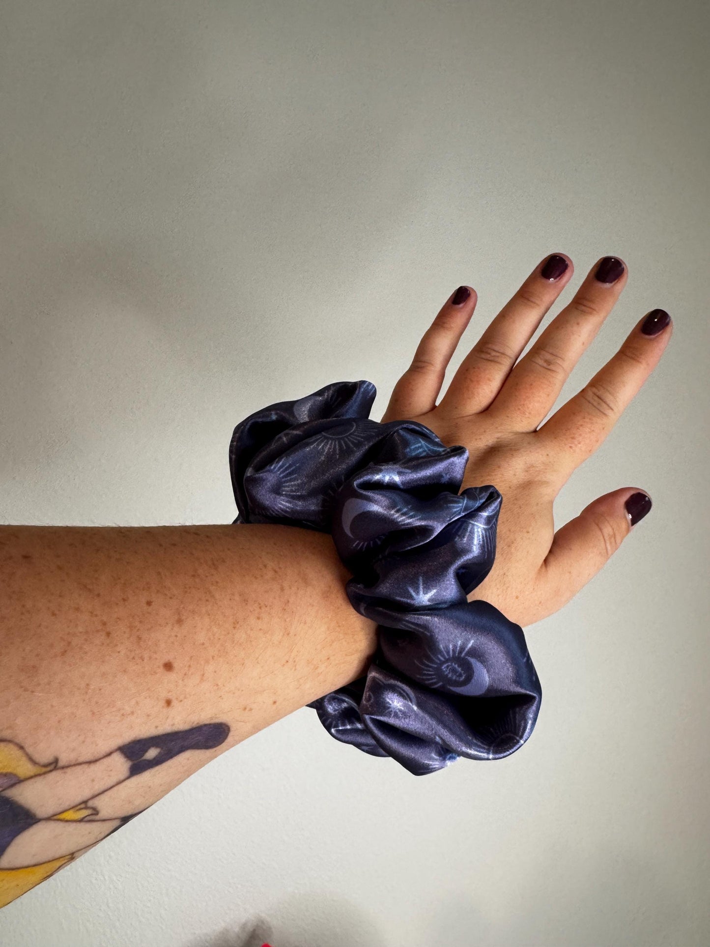 Celestial Moon and Star Blue Whimsigoth Oversized Jumbo XL Satin Scrunchie | Bridal Gift | Bridesmaid Gift | Gifts for Her