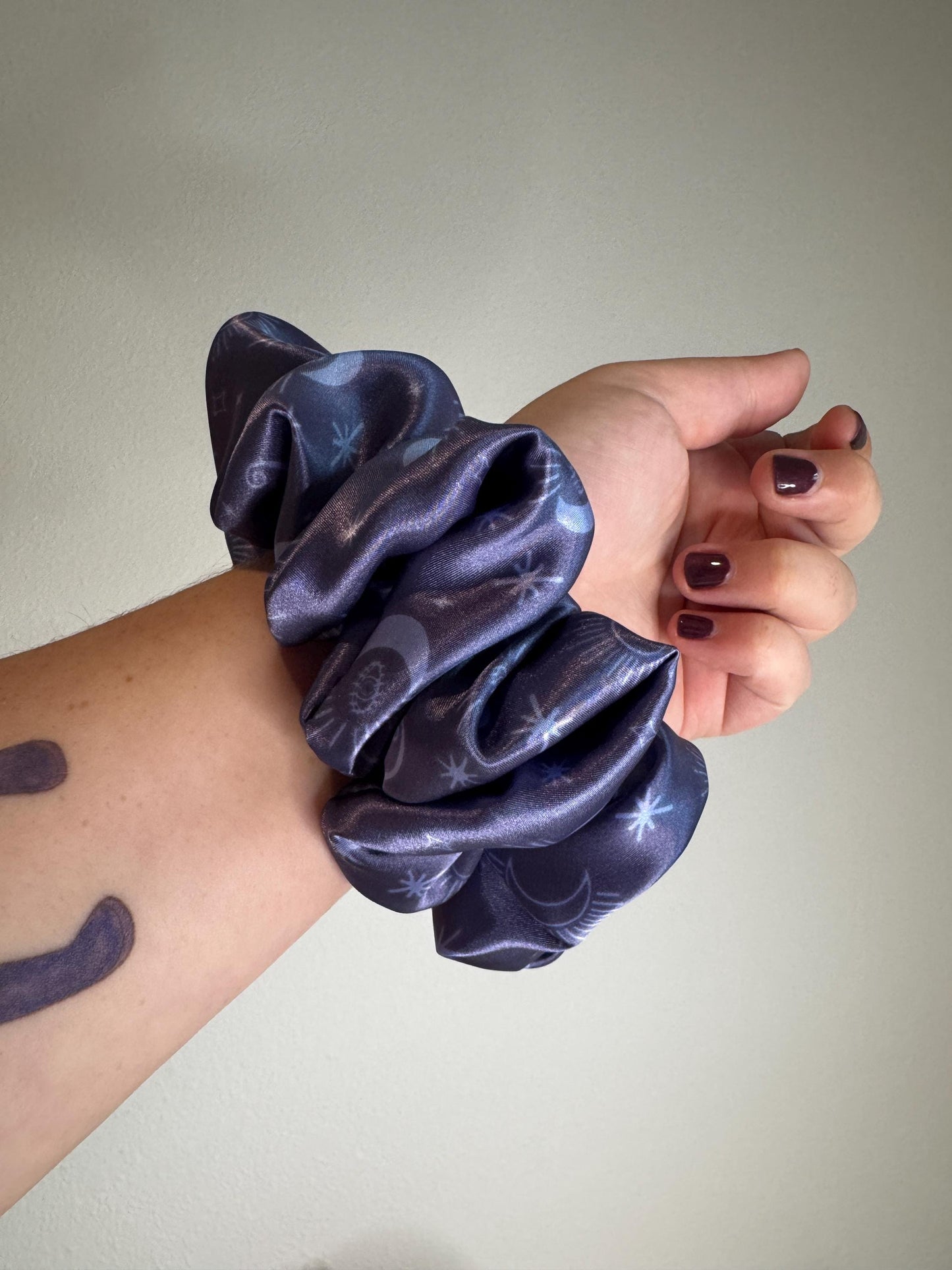 Celestial Moon and Star Blue Whimsigoth Oversized Jumbo XL Satin Scrunchie | Bridal Gift | Bridesmaid Gift | Gifts for Her