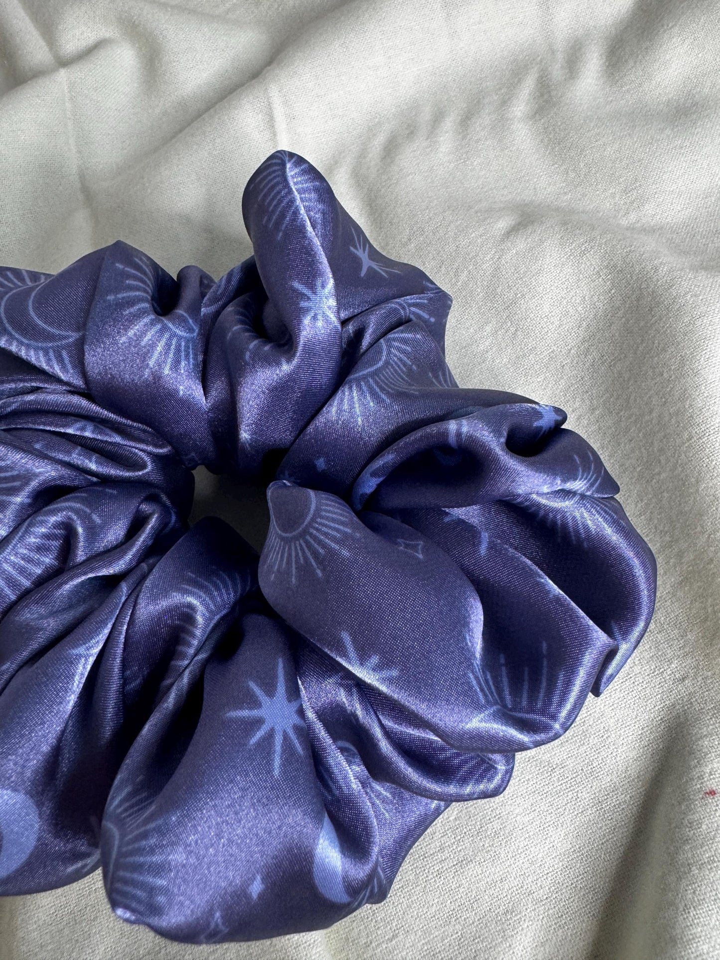 Celestial Moon and Star Blue Whimsigoth Oversized Jumbo XL Satin Scrunchie | Bridal Gift | Bridesmaid Gift | Gifts for Her