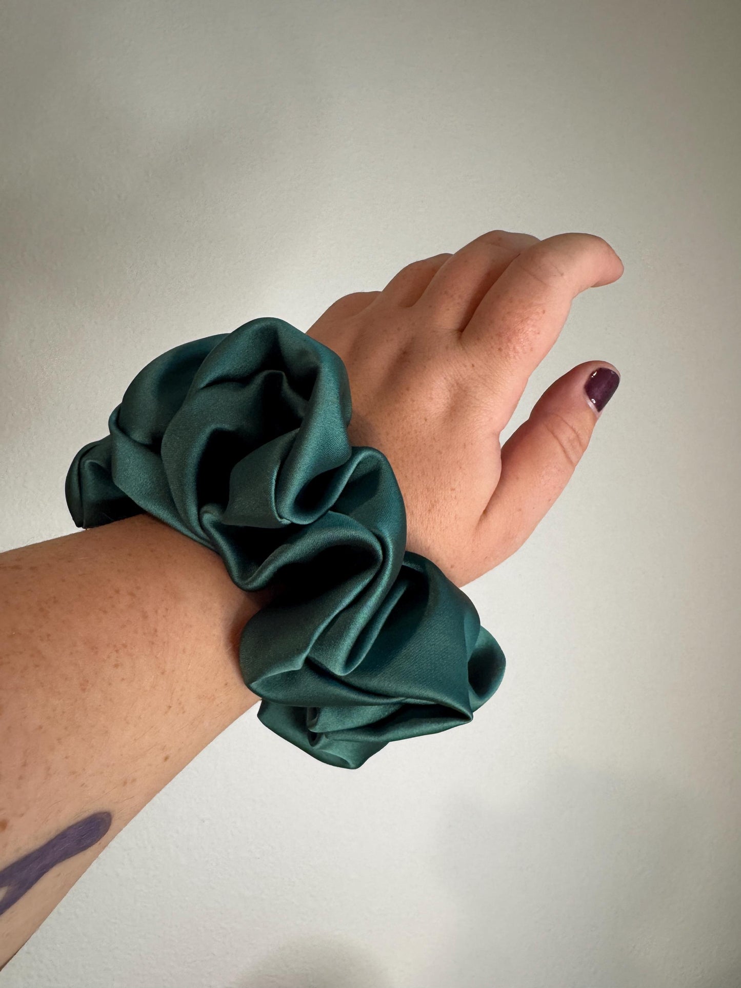 Dark Academia Forest Green Oversized Jumbo XL Satin Scrunchie | Bridal Gift | Bridesmaid Gift | Gifts for Her