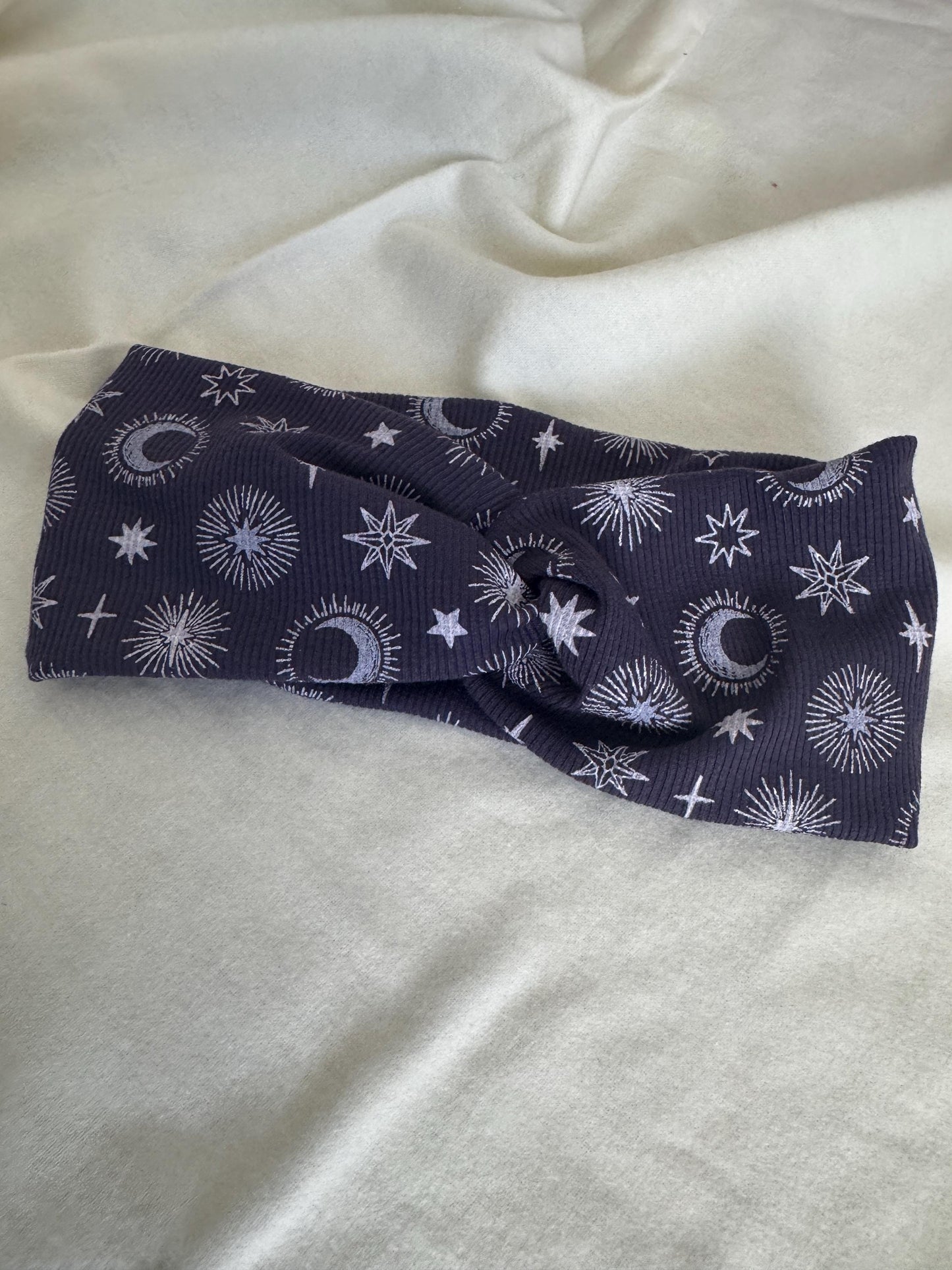 Purple Celestial Moon Star Print Headband | Hard Headband | Hair Wrap | Headband for Women and Girls