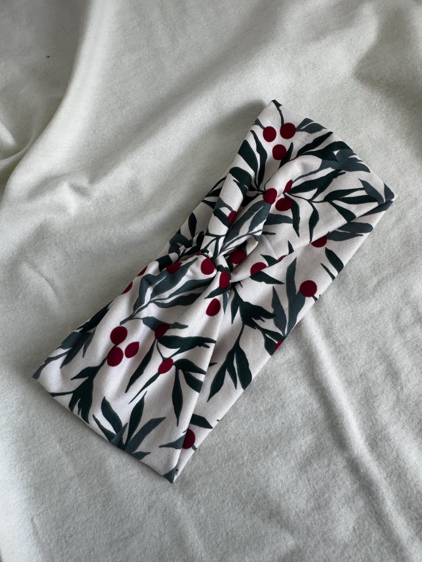 Holly Holiday Christmas Print Twist |Green and White Botanical Plant Print Headband | Hard Headband | Hair Wrap|Headband for Women and Girls