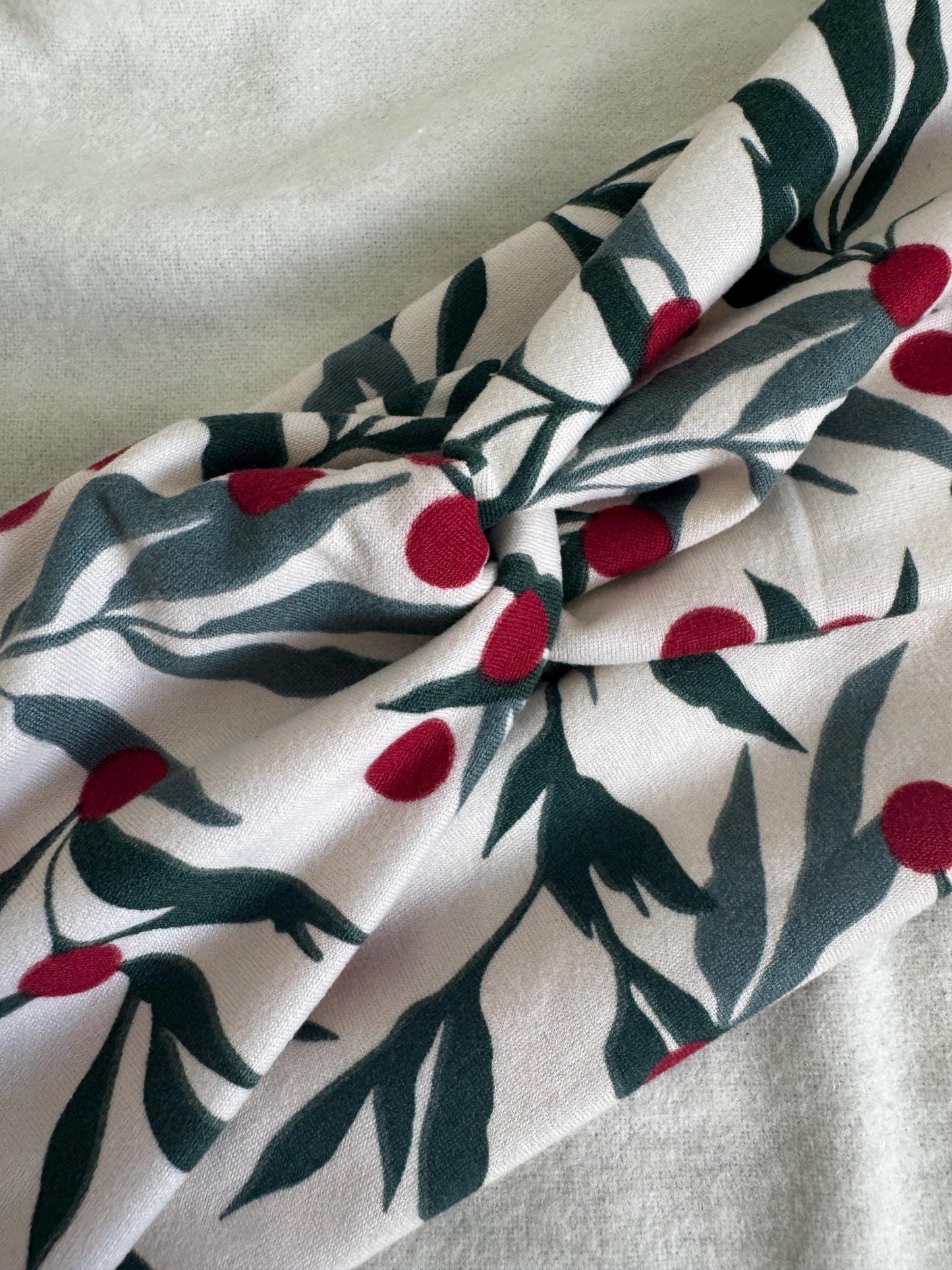 Holly Holiday Christmas Print Twist |Green and White Botanical Plant Print Headband | Hard Headband | Hair Wrap|Headband for Women and Girls