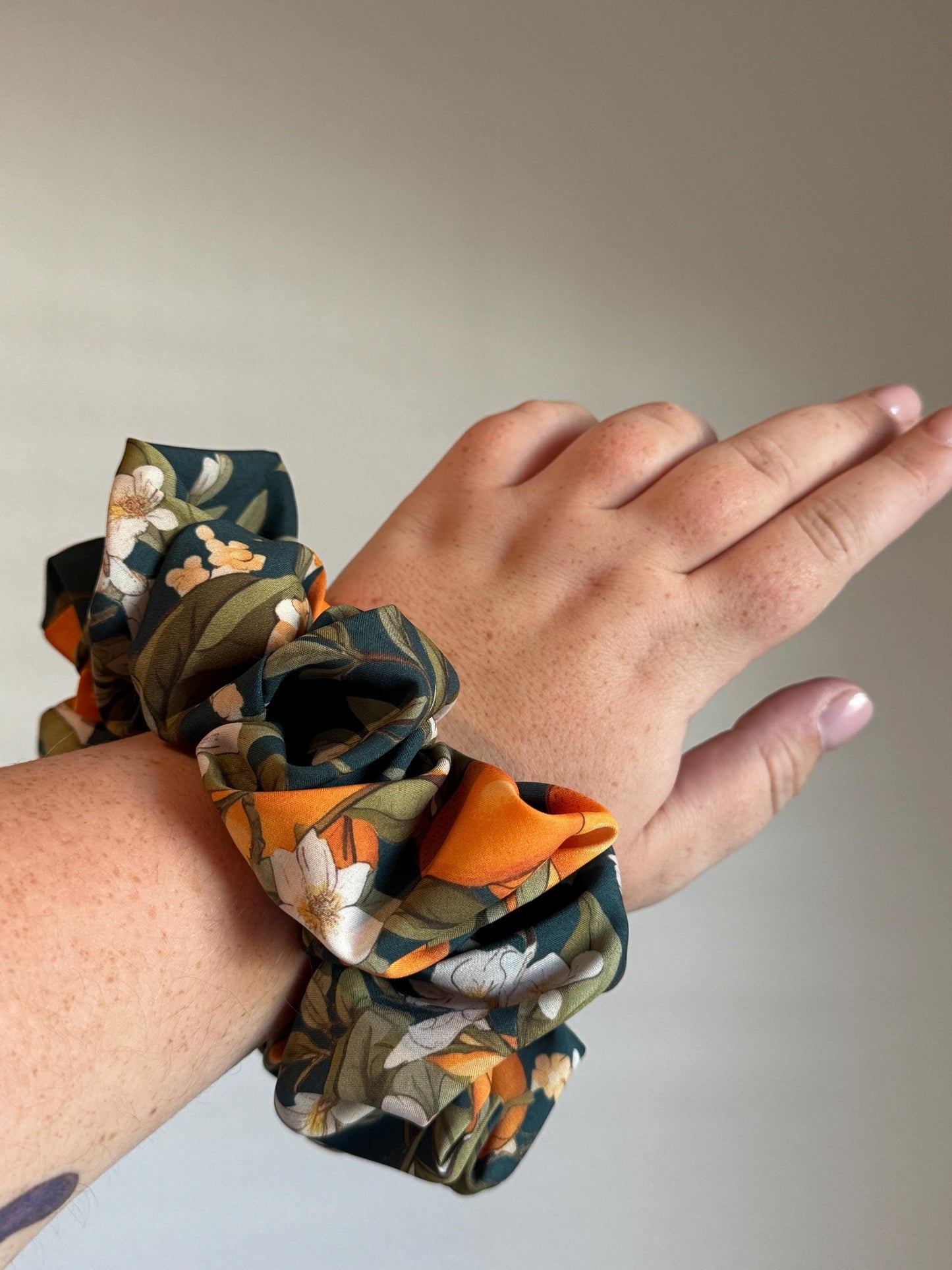 Orange Blossom Green Oversized Jumbo XL Satin Scrunchie | Bridal Gifts | Bridesmaid Gift | Gifts for Her