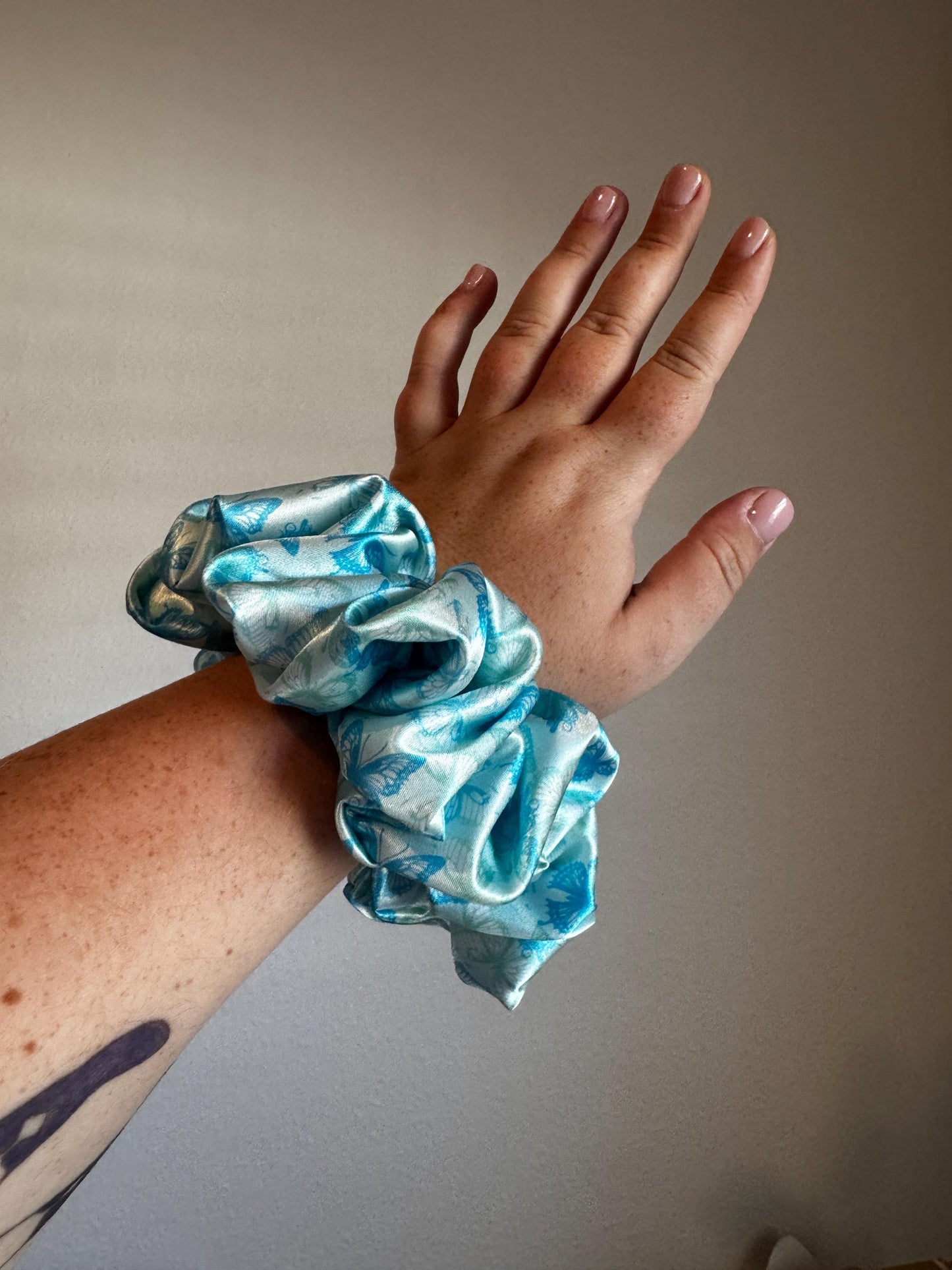 Blue Butterfly Oversized Jumbo XL Satin Scrunchie | Bridal Gifts | Bridesmaid Gift | Gifts for Her