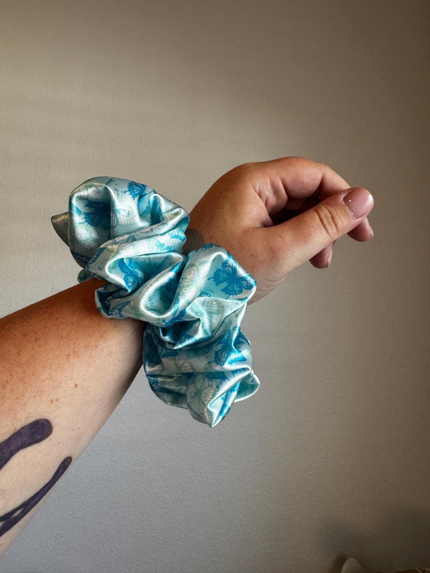 Blue Butterfly Oversized Jumbo XL Satin Scrunchie | Bridal Gifts | Bridesmaid Gift | Gifts for Her