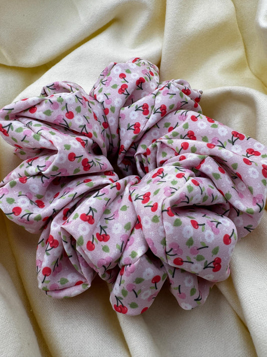 Pink and Red Valentine Cherry Oversized Jumbo XL Satin Scrunchie | Bridal Gifts | Bridesmaid Gift | Gifts for Her