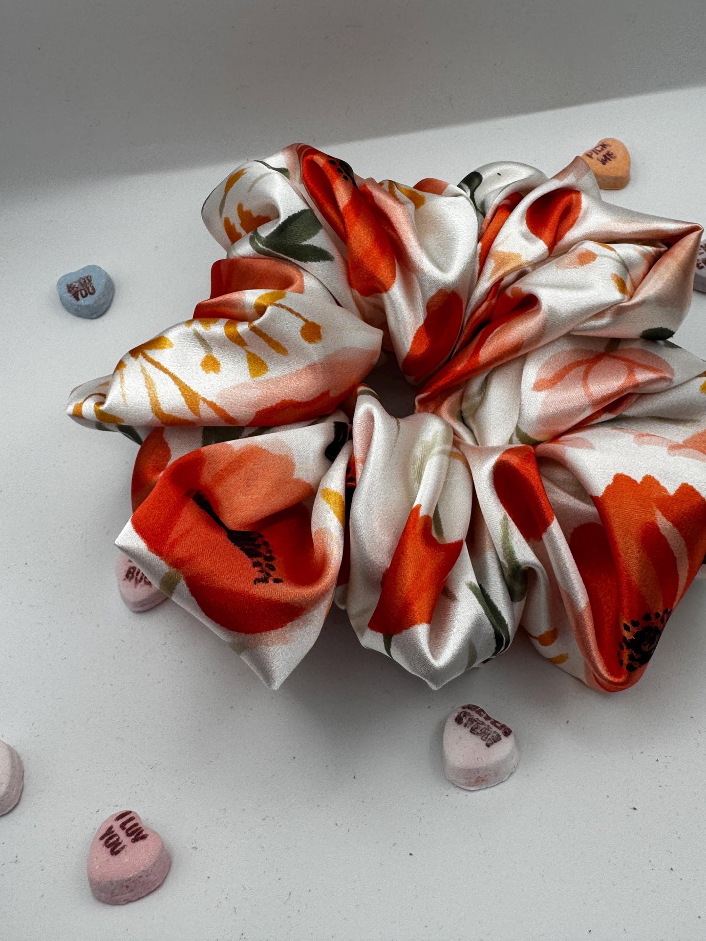 Red Poppy Floral Valentine Oversized Jumbo XL Satin Scrunchie | Bridal Gifts | Bridesmaid Gift | Gifts for Her