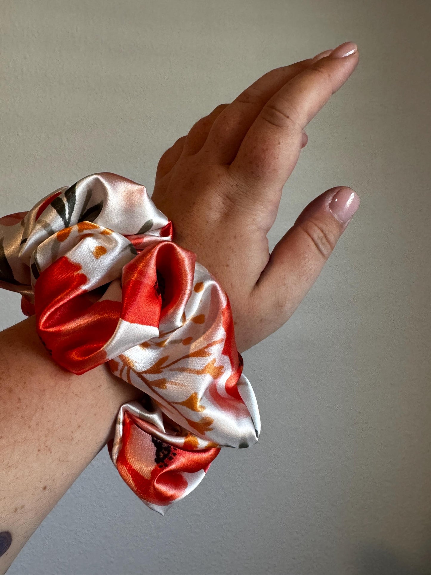 Red Poppy Floral Valentine Oversized Jumbo XL Satin Scrunchie | Bridal Gifts | Bridesmaid Gift | Gifts for Her