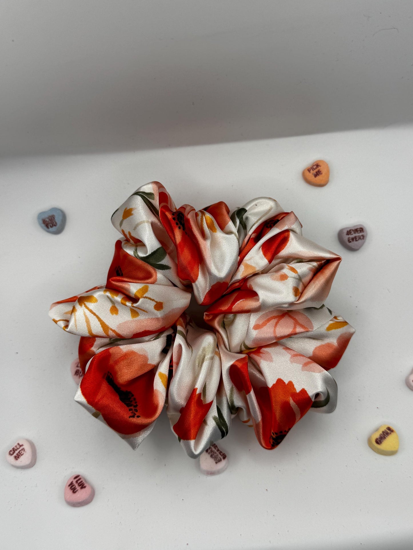 Red Poppy Floral Valentine Oversized Jumbo XL Satin Scrunchie | Bridal Gifts | Bridesmaid Gift | Gifts for Her