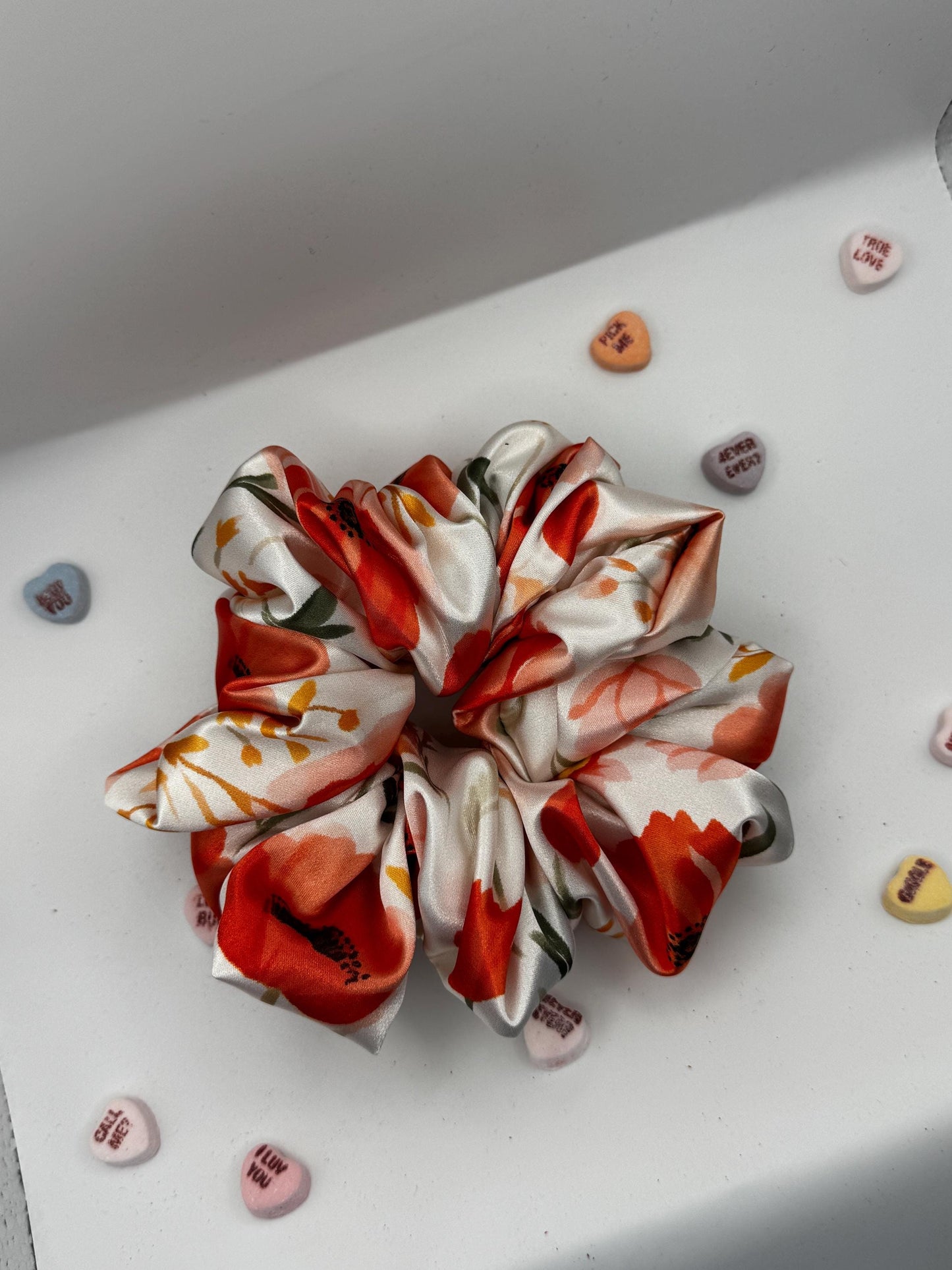 Red Poppy Floral Valentine Oversized Jumbo XL Satin Scrunchie | Bridal Gifts | Bridesmaid Gift | Gifts for Her