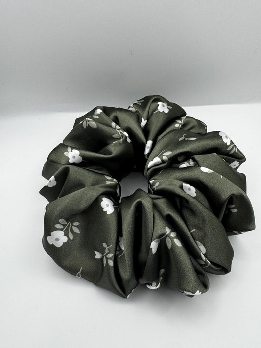 Green and White Botanical Floral Oversized Jumbo XL Satin Scrunchie | Bridal Gifts | Bridesmaid Gift | Gifts for Her