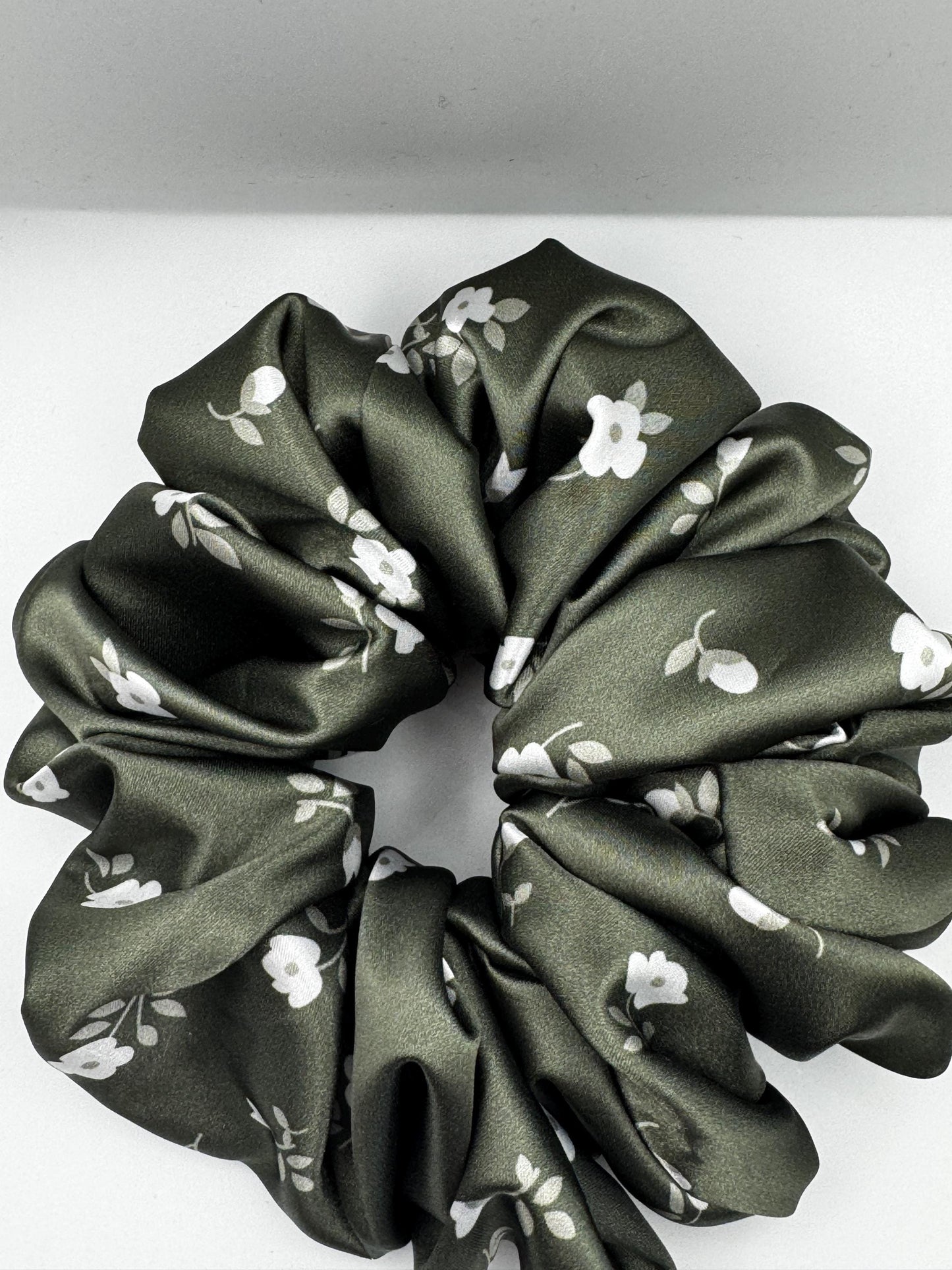 Green and White Botanical Floral Oversized Jumbo XL Satin Scrunchie | Bridal Gifts | Bridesmaid Gift | Gifts for Her