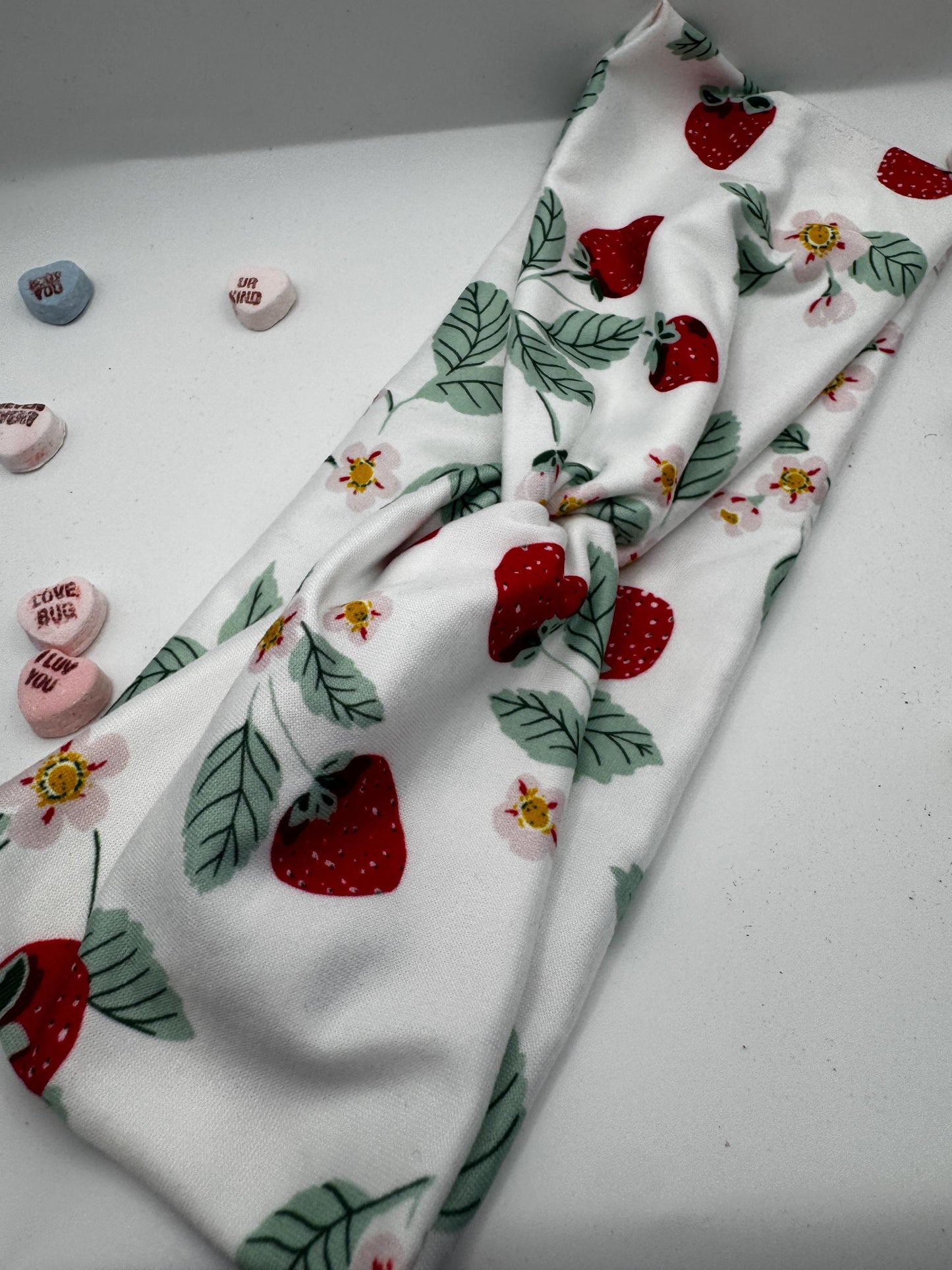 White Strawberry Botanical Plant Print Twist Headband |Soft Headband | Hair Wrap | Headband for Women and Girls
