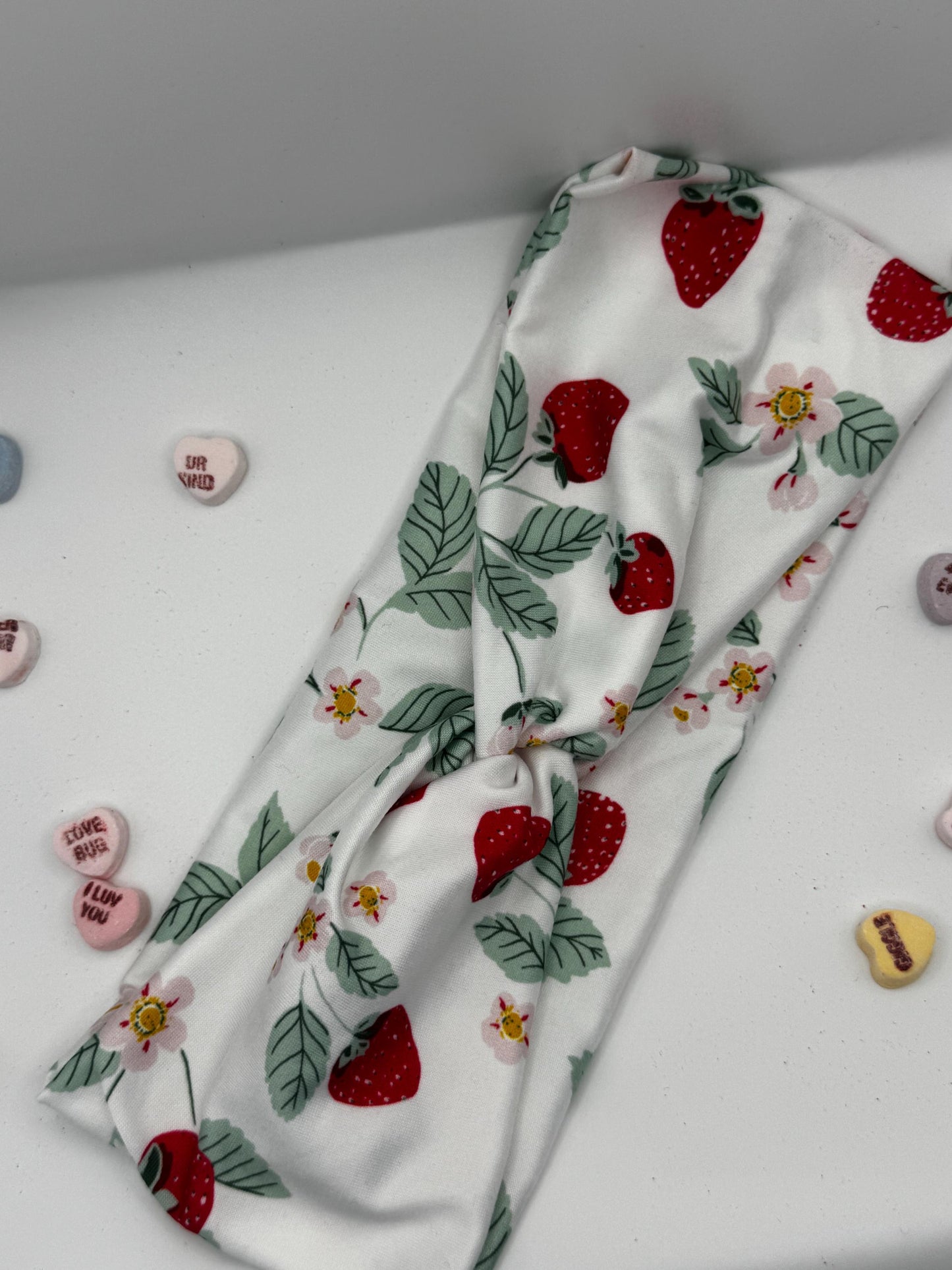 White Strawberry Botanical Plant Print Twist Headband |Soft Headband | Hair Wrap | Headband for Women and Girls