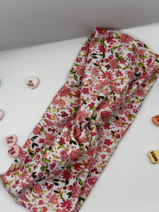 Pink Floral Botanical Plant Print Twist Headband | Soft Headband | Hair Wrap | Headband for Women and Girls