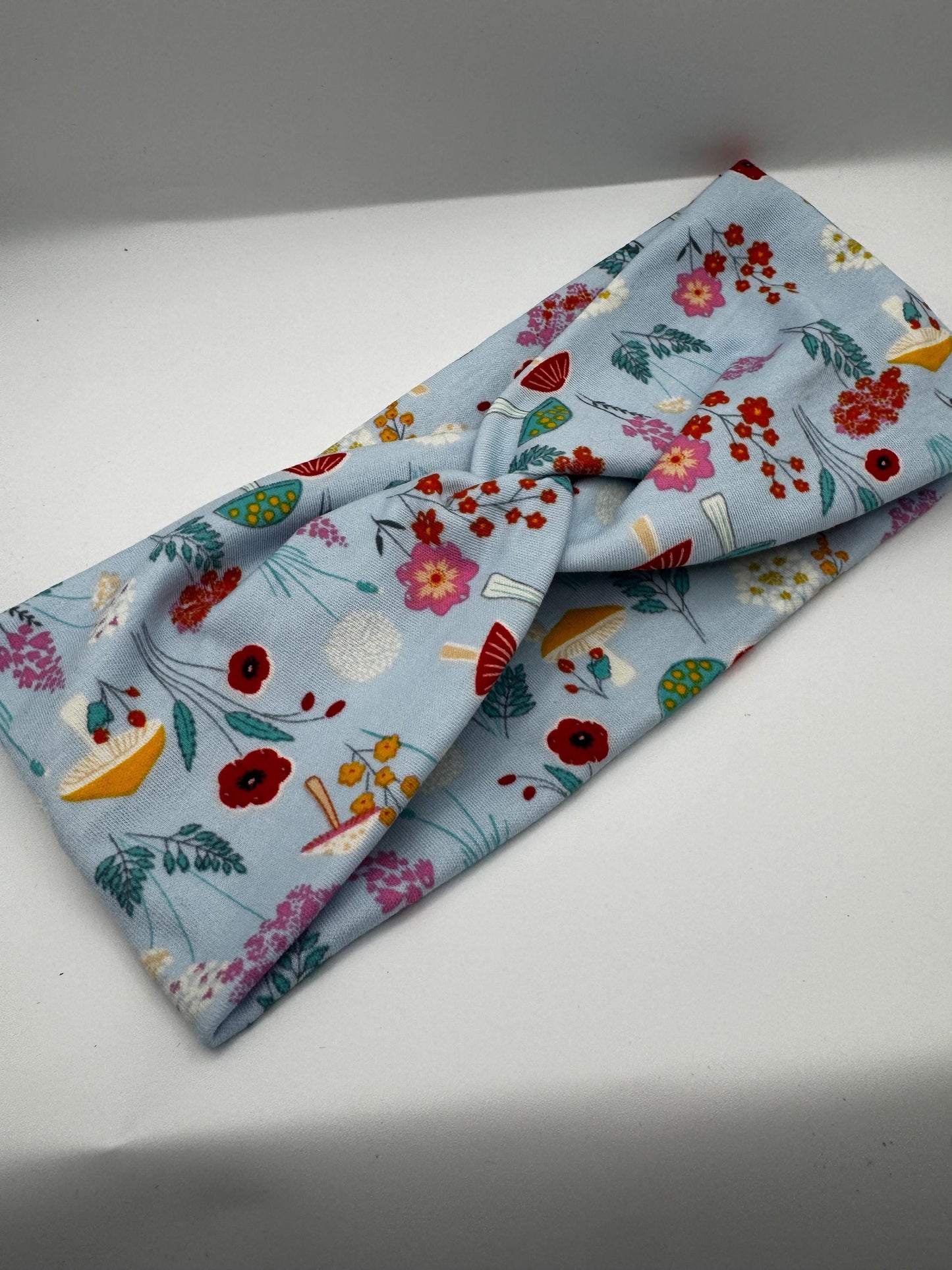 Blue Mushroom Botanical Plant Print Twist Headband | Soft Headband | Hair Wrap | Headband for Women and Girls