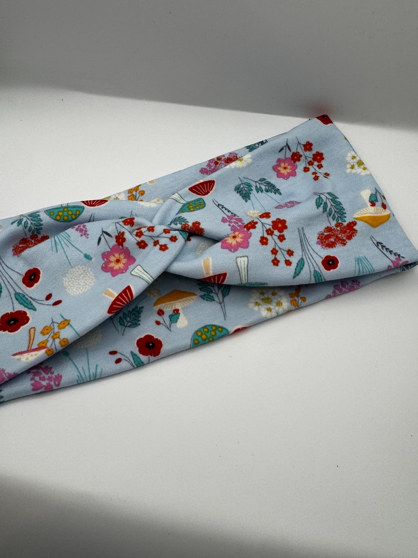 Blue Mushroom Botanical Plant Print Twist Headband | Soft Headband | Hair Wrap | Headband for Women and Girls