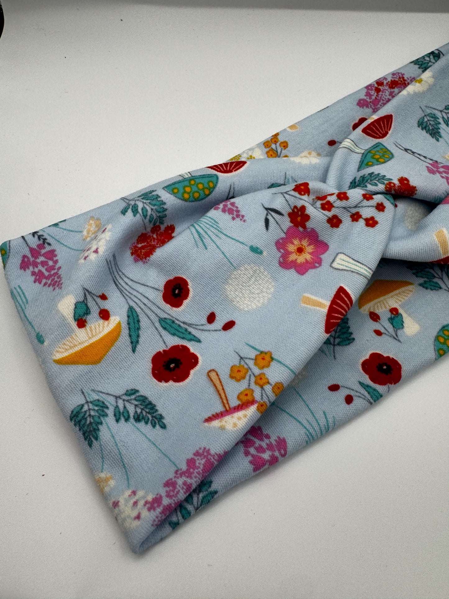 Blue Mushroom Botanical Plant Print Twist Headband | Soft Headband | Hair Wrap | Headband for Women and Girls