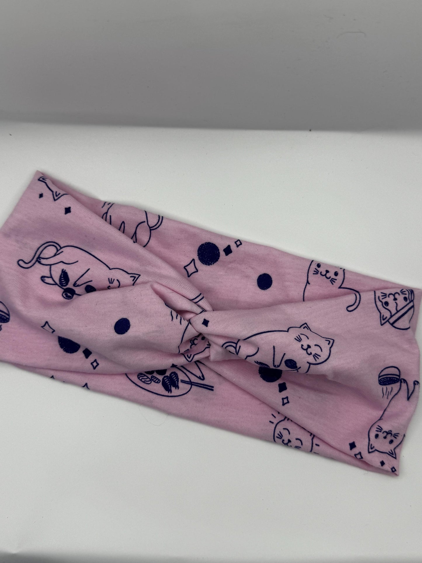 Pink Lavender Cats Eating Sushi and Noodles Twist Headband | Soft Headband | Hair Wrap | Headband for Women and Girls