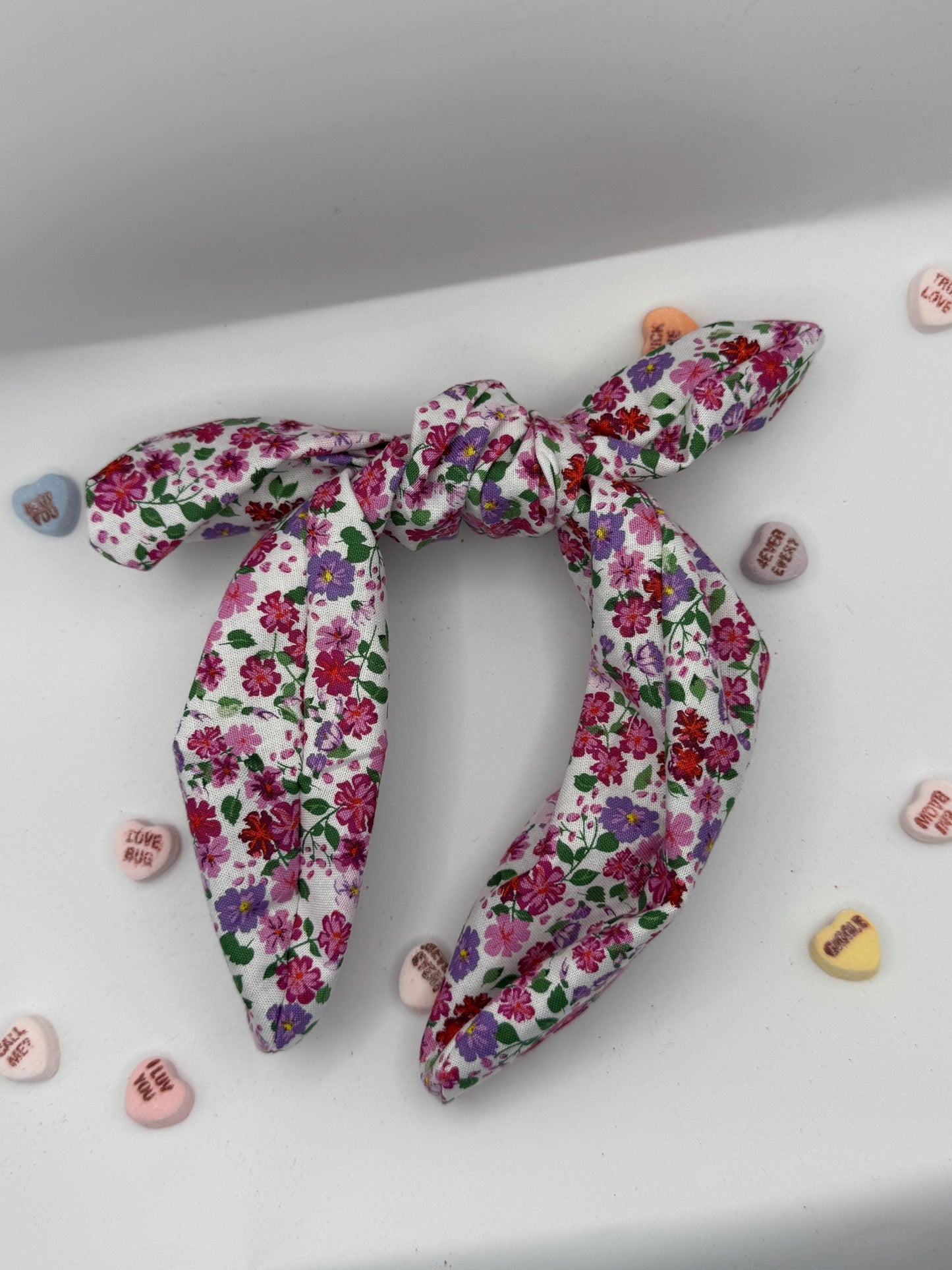 White Pink and Purple Floral Botanical Headband | Hard Headband | Bow Headband| Headband for Women and Girls