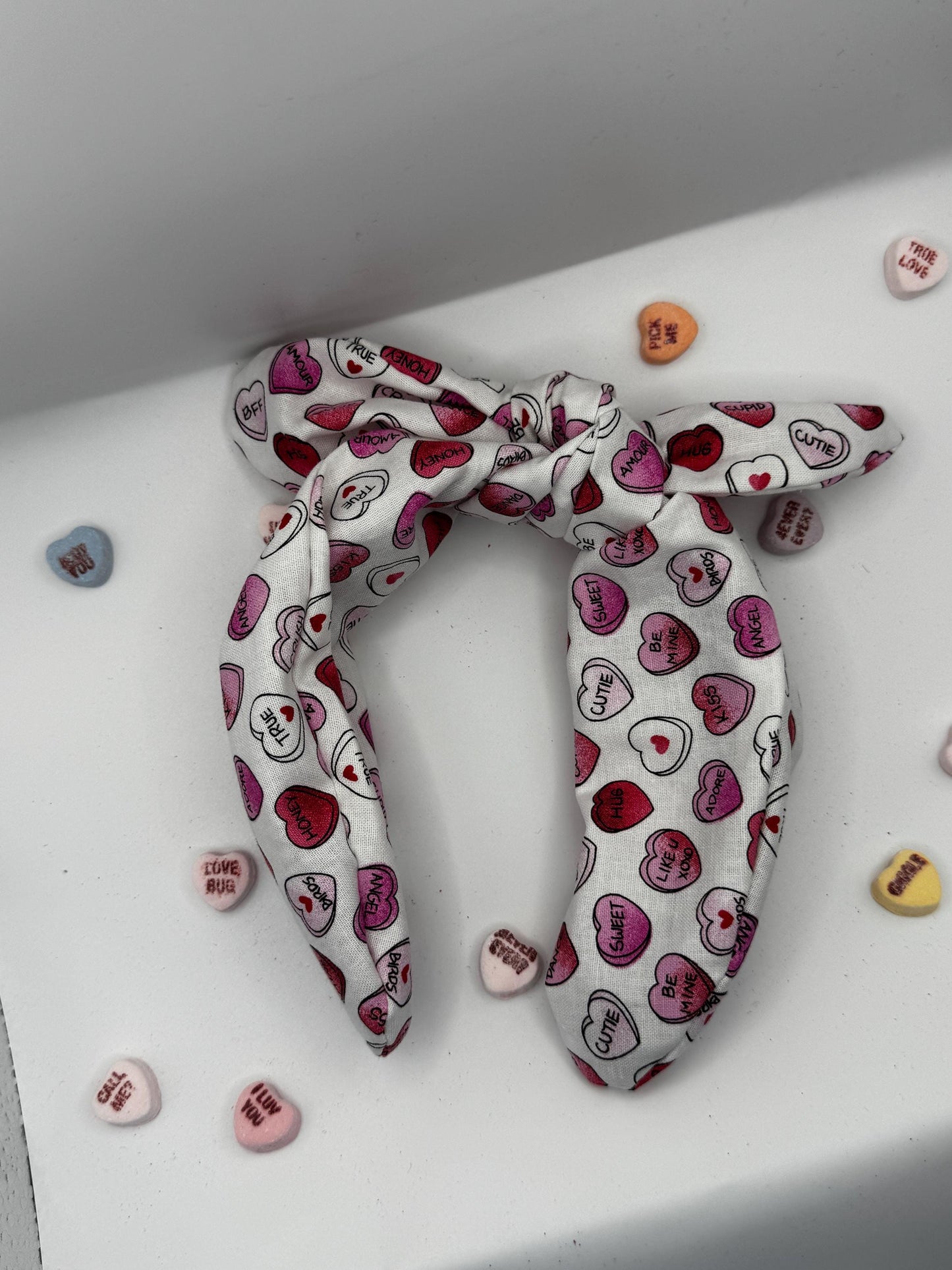 White Candy Heart Valentine's Day Headband | Hard Headband | Bow Headband| Headband for Women and Girls