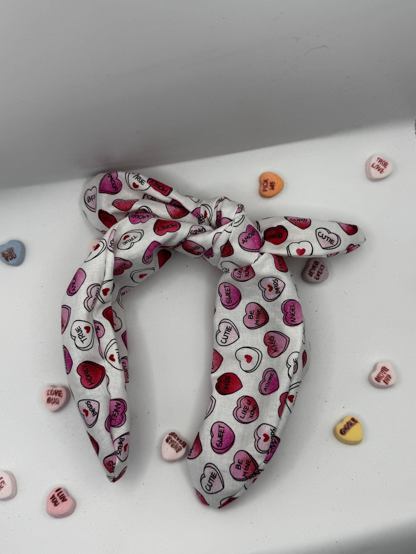 White Candy Heart Valentine's Day Headband | Hard Headband | Bow Headband| Headband for Women and Girls