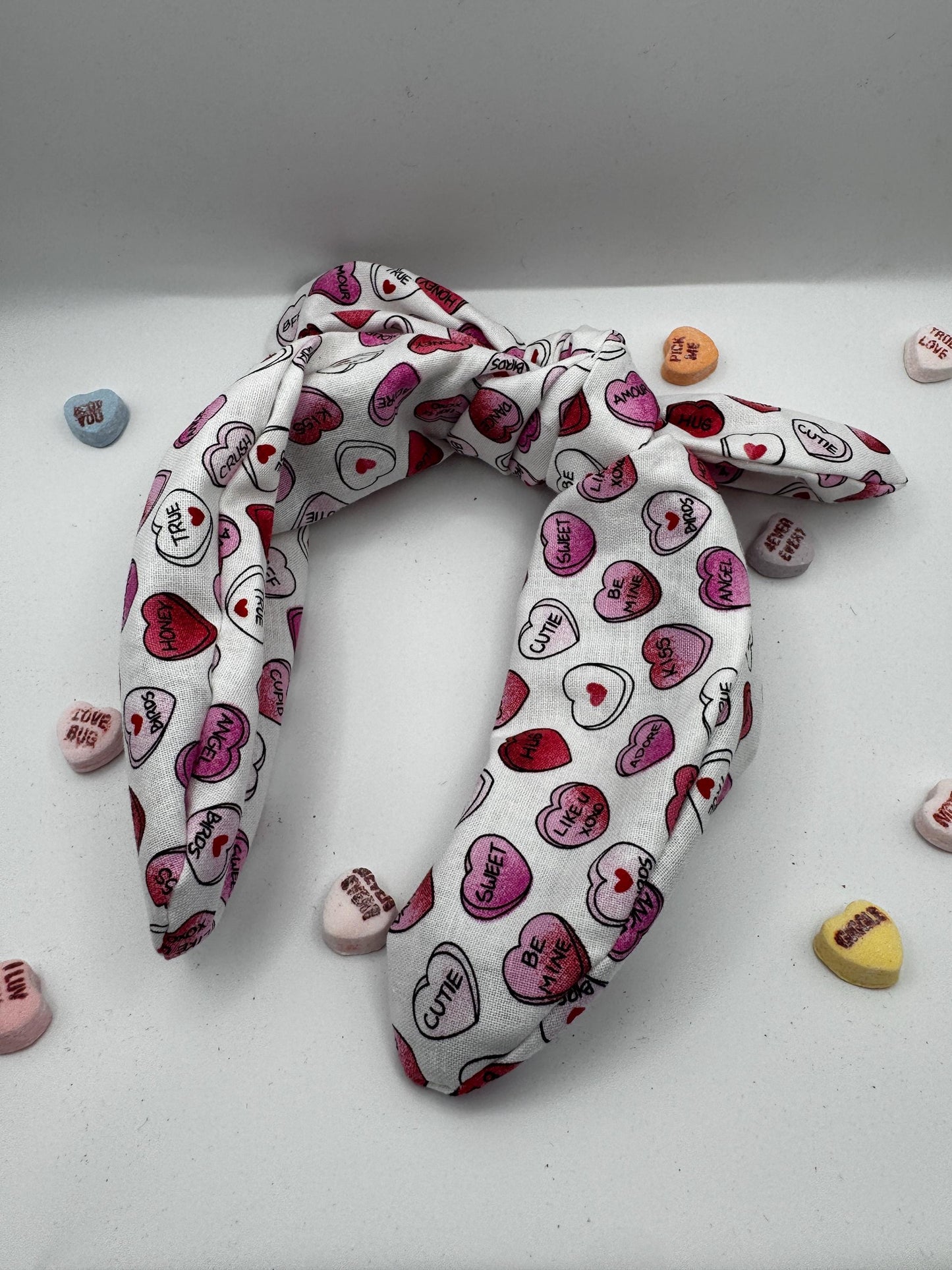 White Candy Heart Valentine's Day Headband | Hard Headband | Bow Headband| Headband for Women and Girls