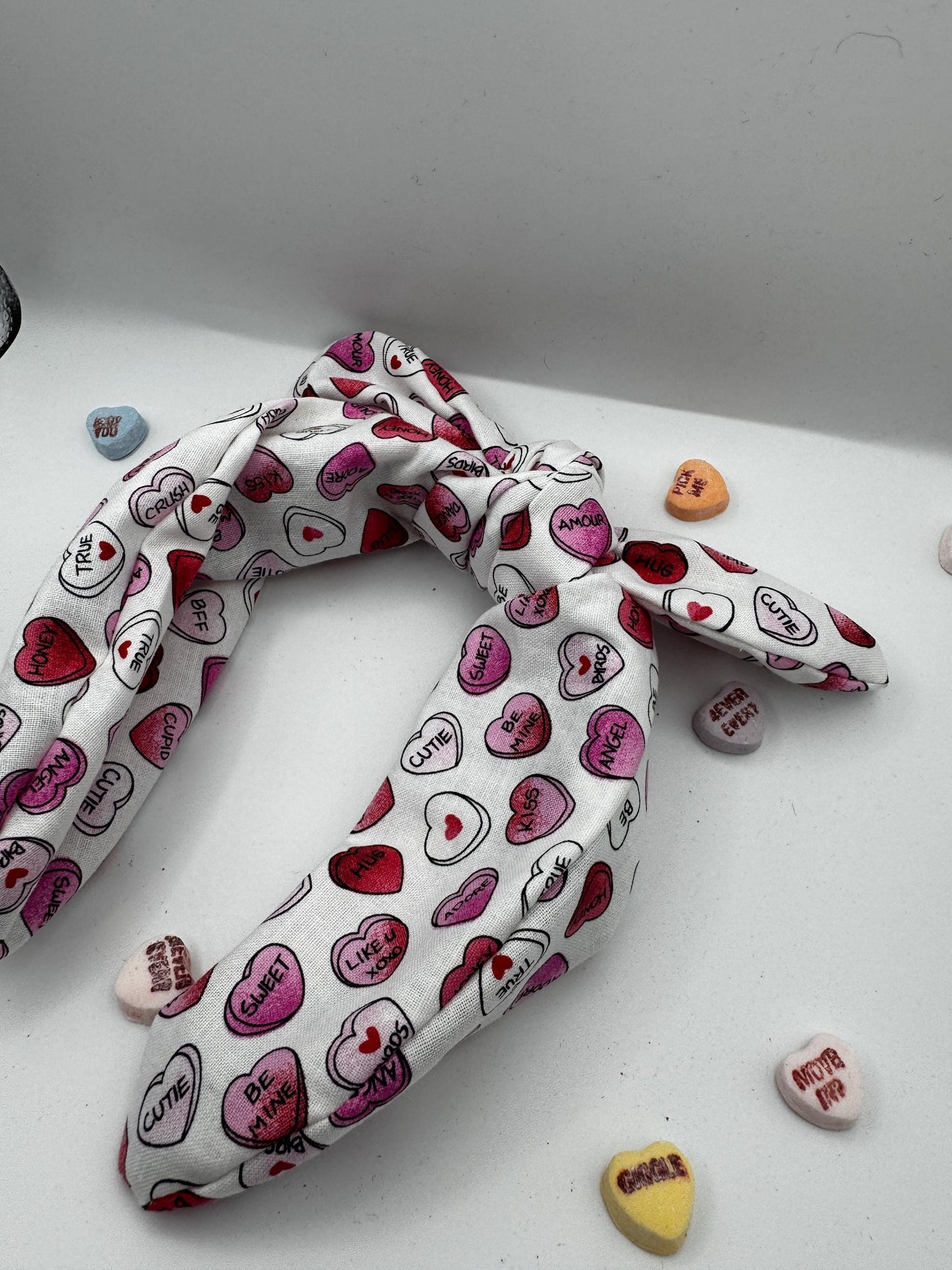 White Candy Heart Valentine's Day Headband | Hard Headband | Bow Headband| Headband for Women and Girls