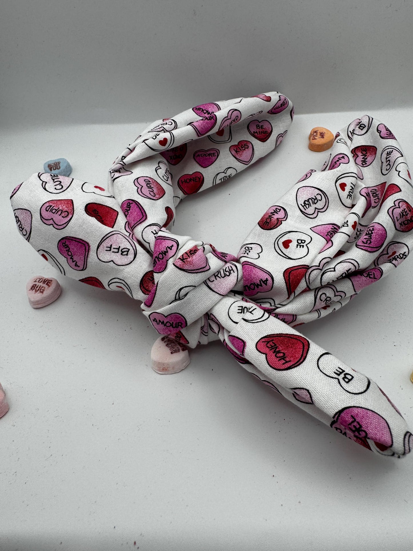 White Candy Heart Valentine's Day Headband | Hard Headband | Bow Headband| Headband for Women and Girls