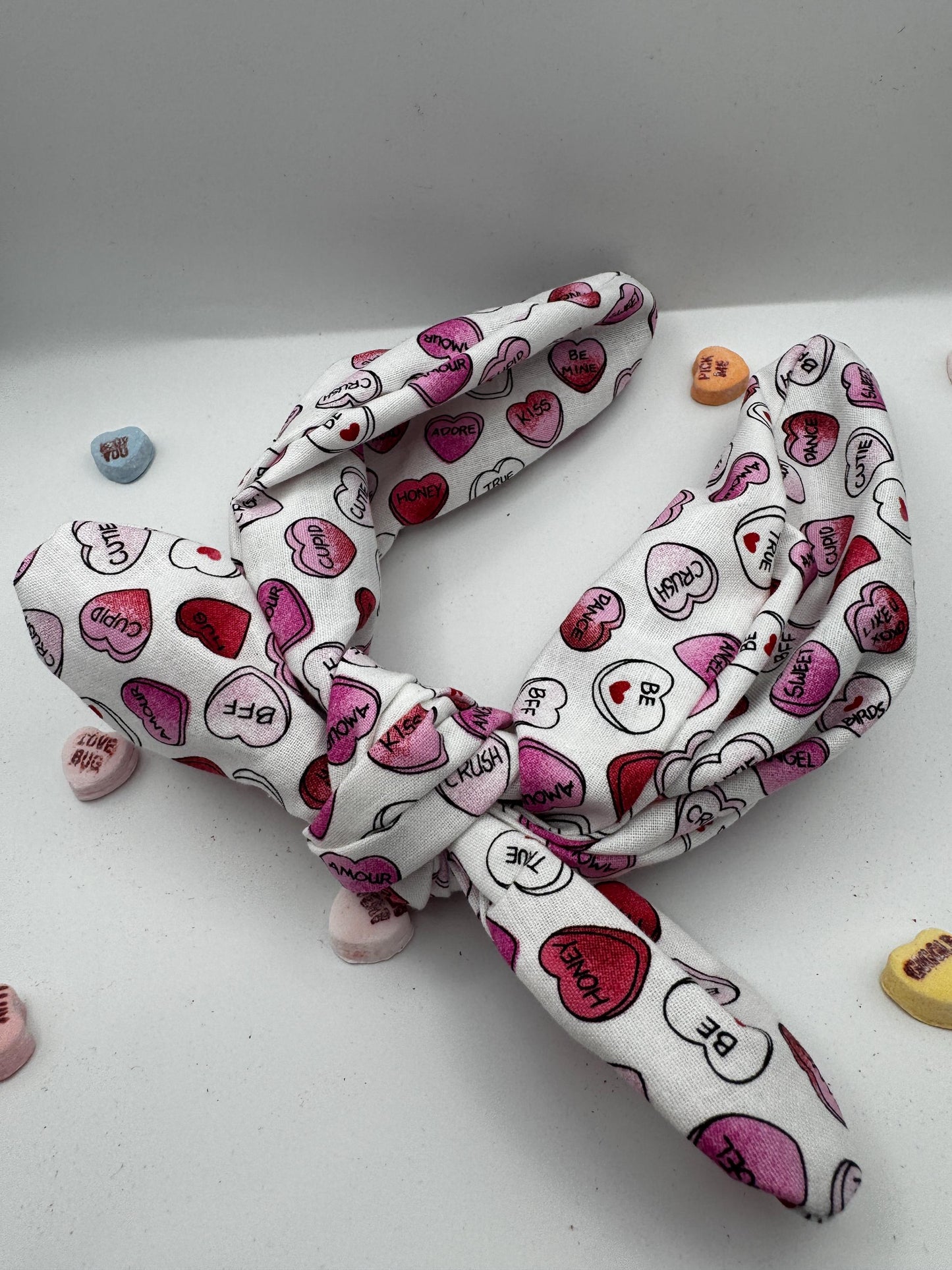 White Candy Heart Valentine's Day Headband | Hard Headband | Bow Headband| Headband for Women and Girls