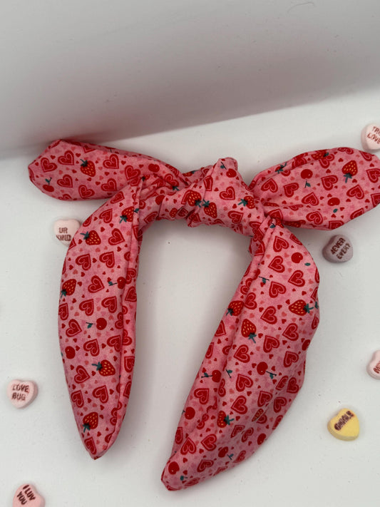 Pink Strawberry and Hearts Valentine's Day Headband | Hard Headband | Bow Headband| Headband for Women and Girls
